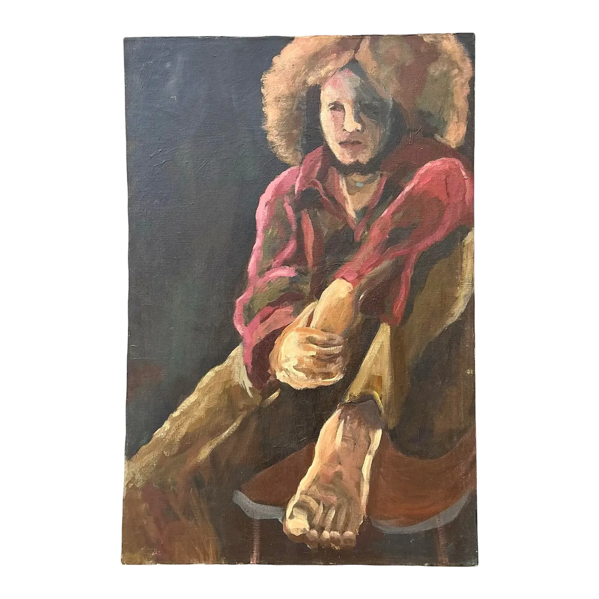 Vintage Monumental Original Portrait on Canvas