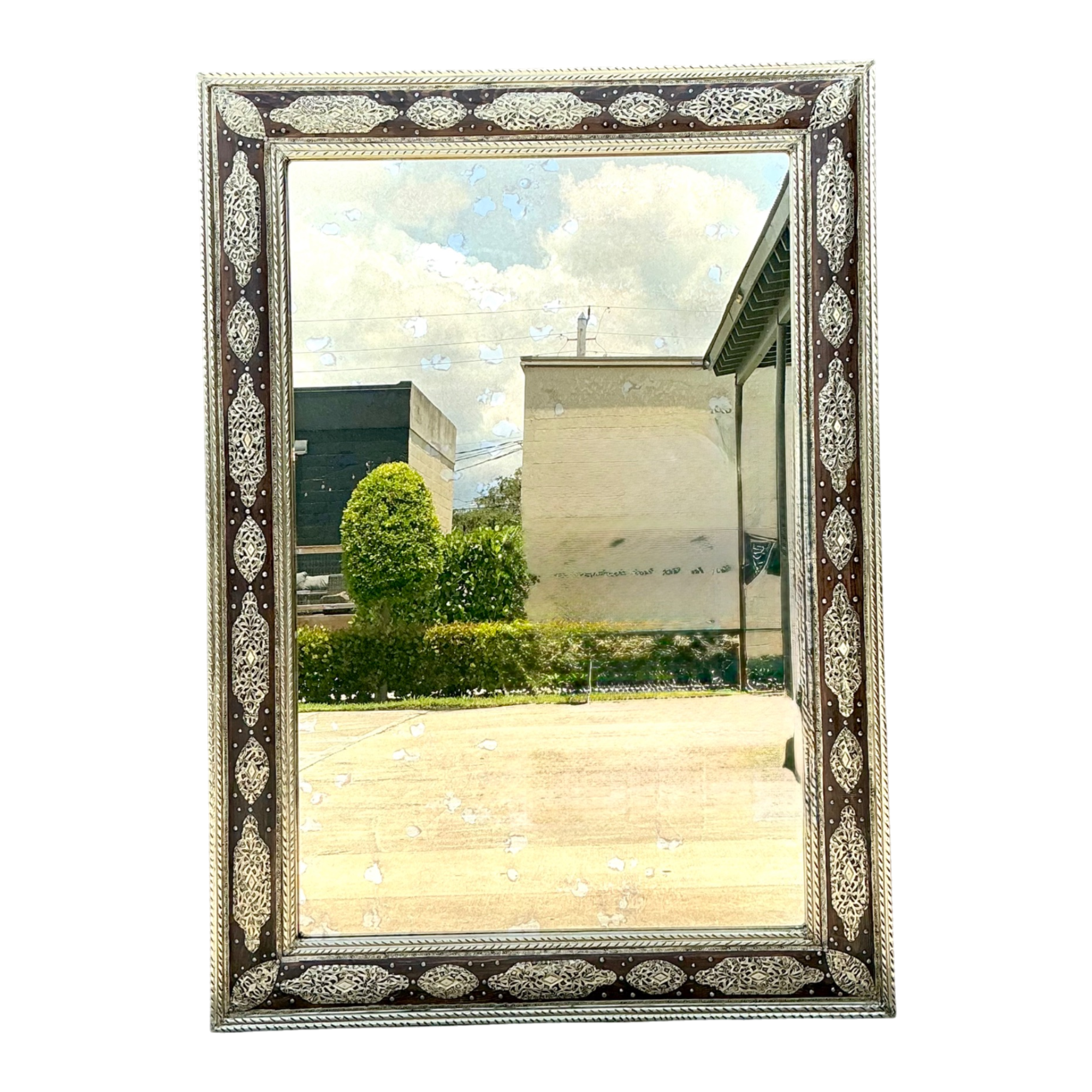 Vintage Moroccan Ornate Wood and Metal Mirror — additional photo 1
