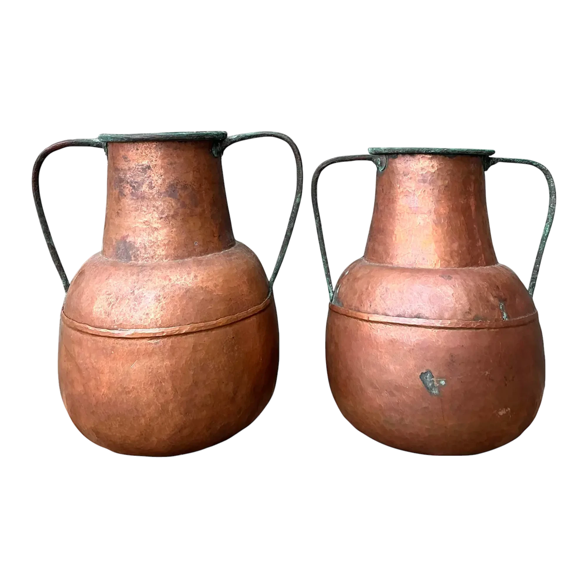 Vintage Moroccan Patinated Hammered Copper Water Jugs - A Pair — additional photo 1