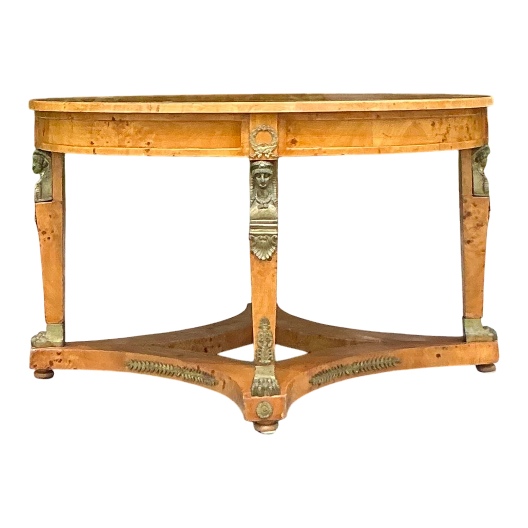 Vintage Neoclassical Burl and Ormolu Center Hall Table