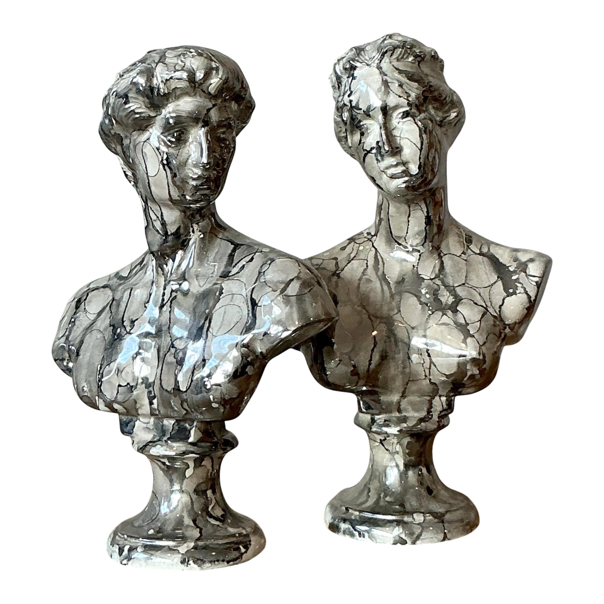 Vintage Neoclassical Marbled Glaze Figures - Set of Two
