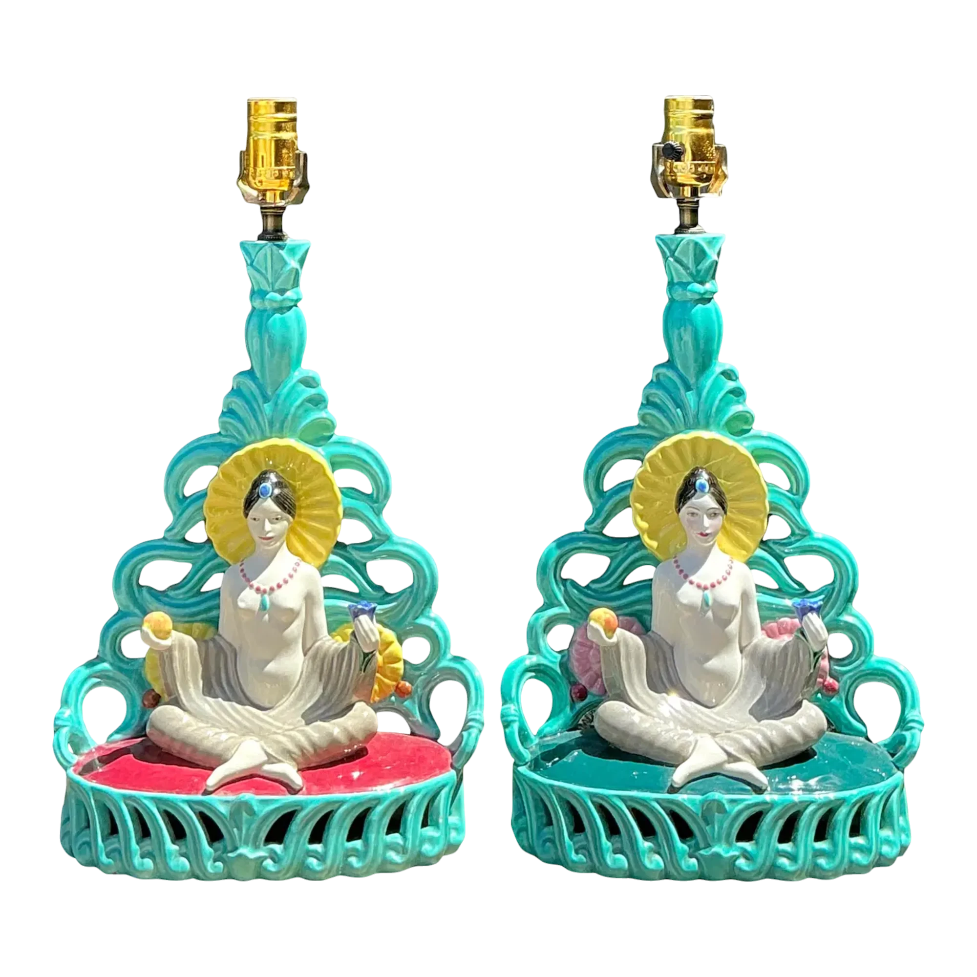 Vintage Orientalist Seated Figure Lamps - A Pair