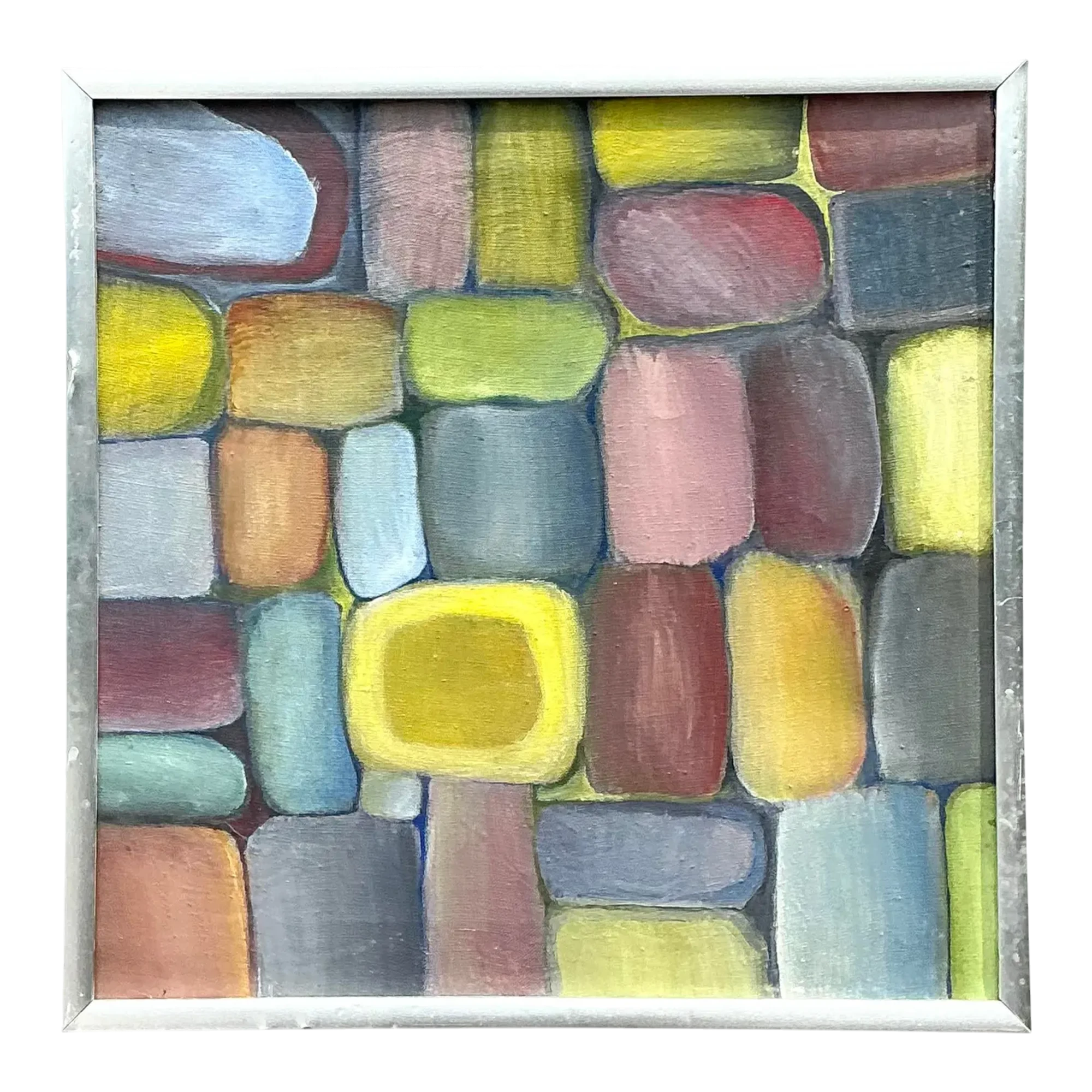 Vintage Original Abstract Oil on Board - Metal, 17W x 17H
