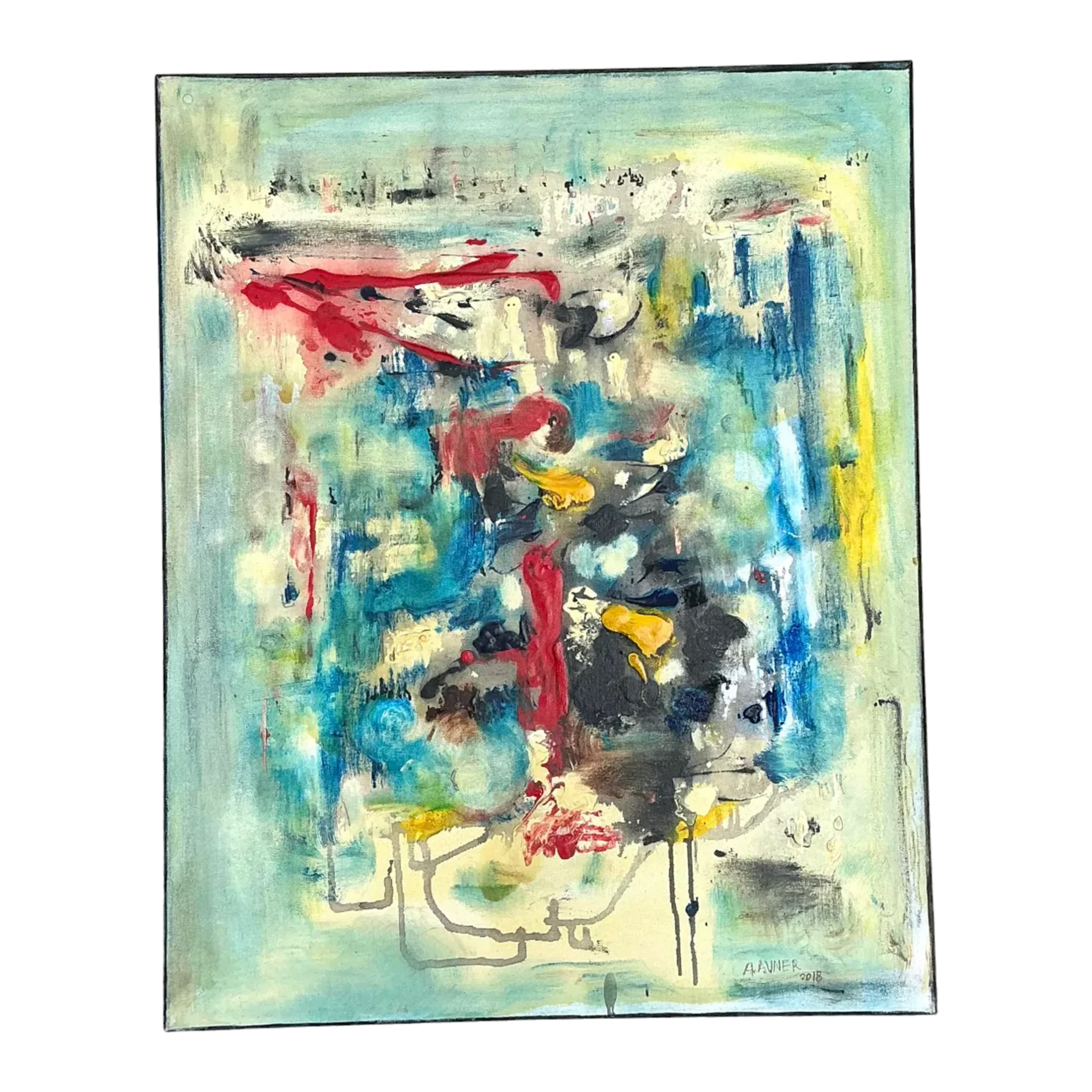 Vintage Original Abstract Oil Painting on Canvas - Canvas, 24W x 30H — additional photo 1