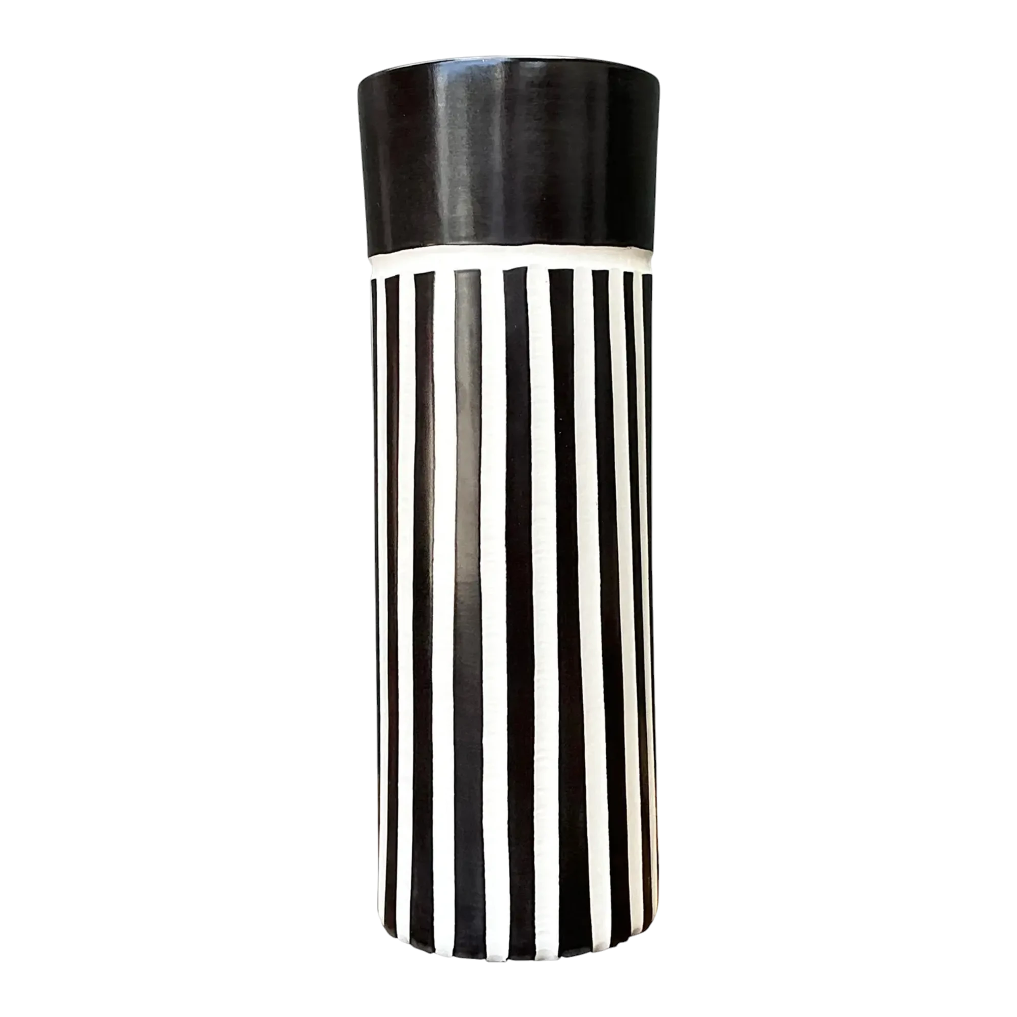 Vintage Original Graphic Black and White Glazed Ceramic Vase