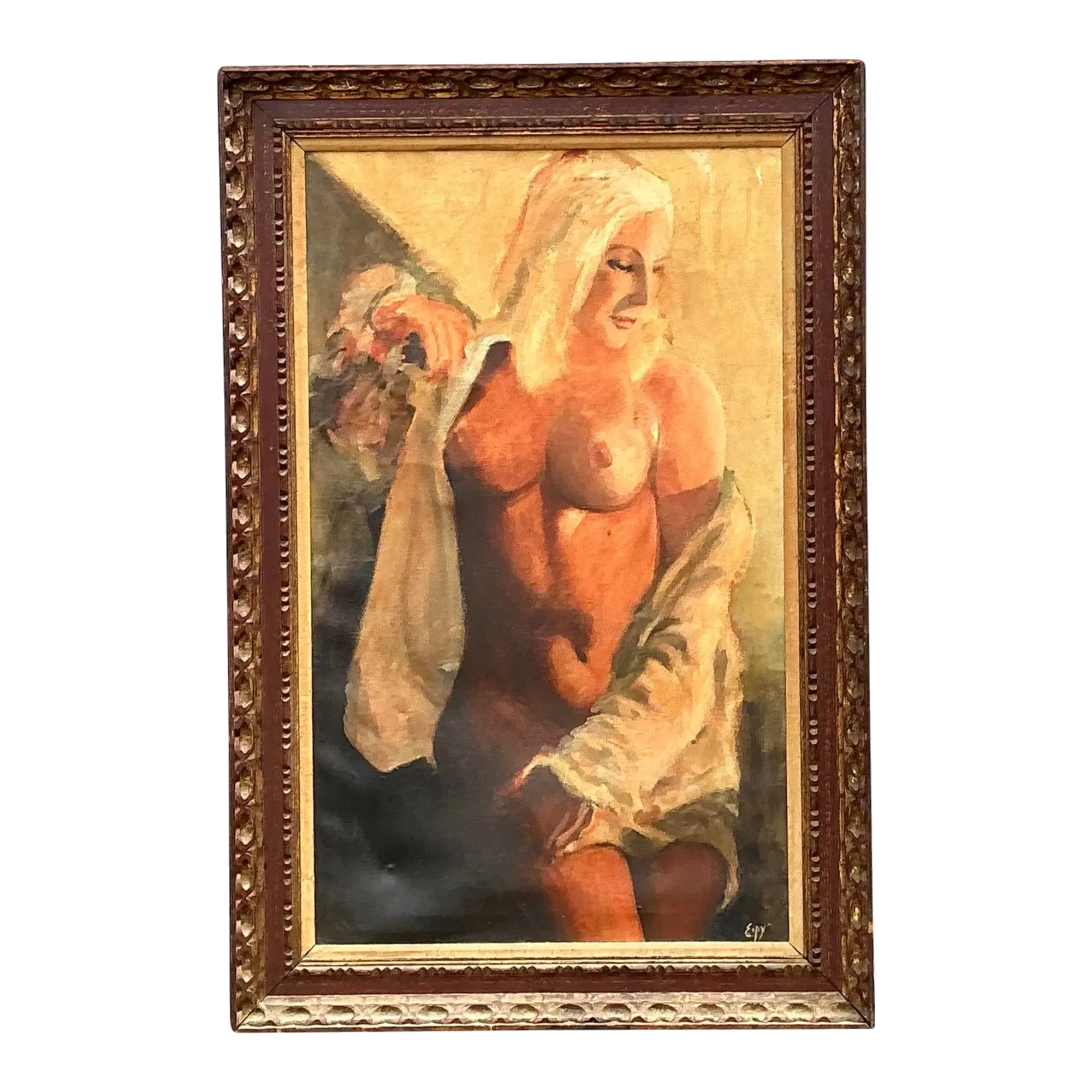 Vintage Original Nude Oil Portrait on Canvas