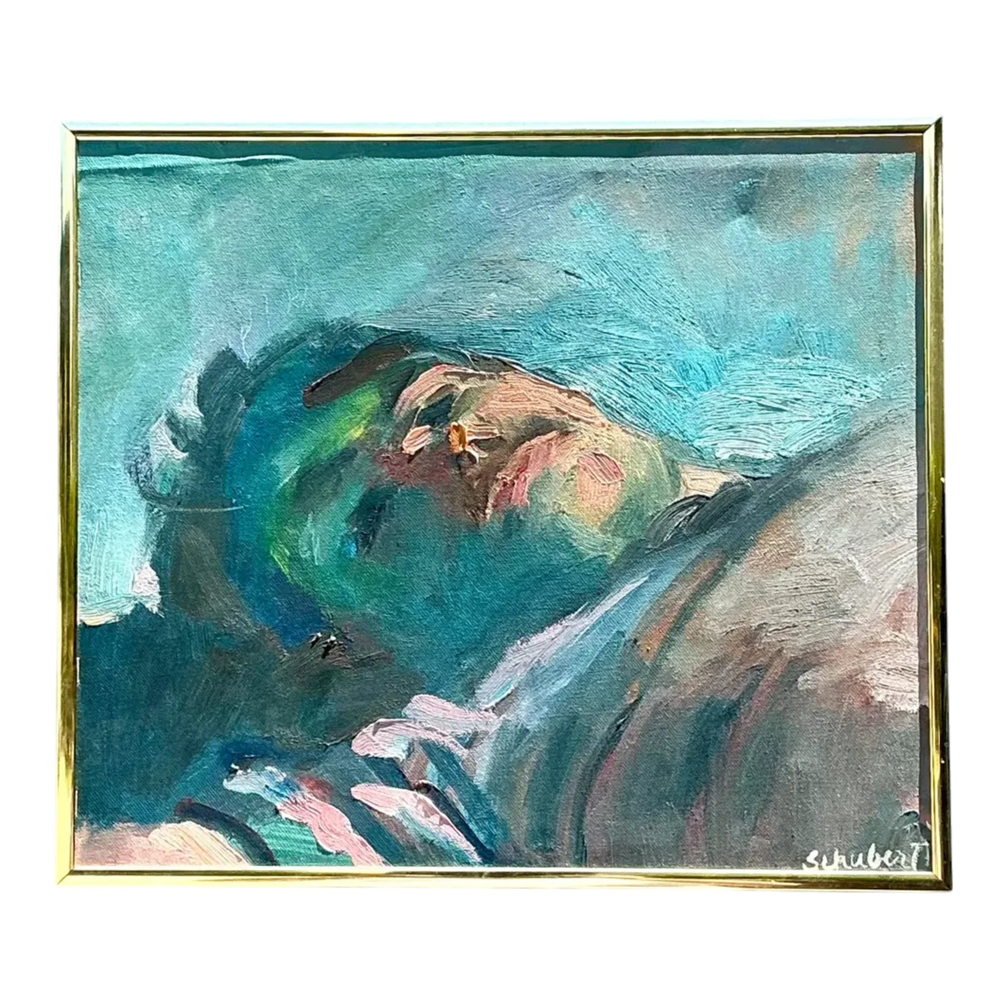 Vintage Original Painterly Portrait Air Reclining Man