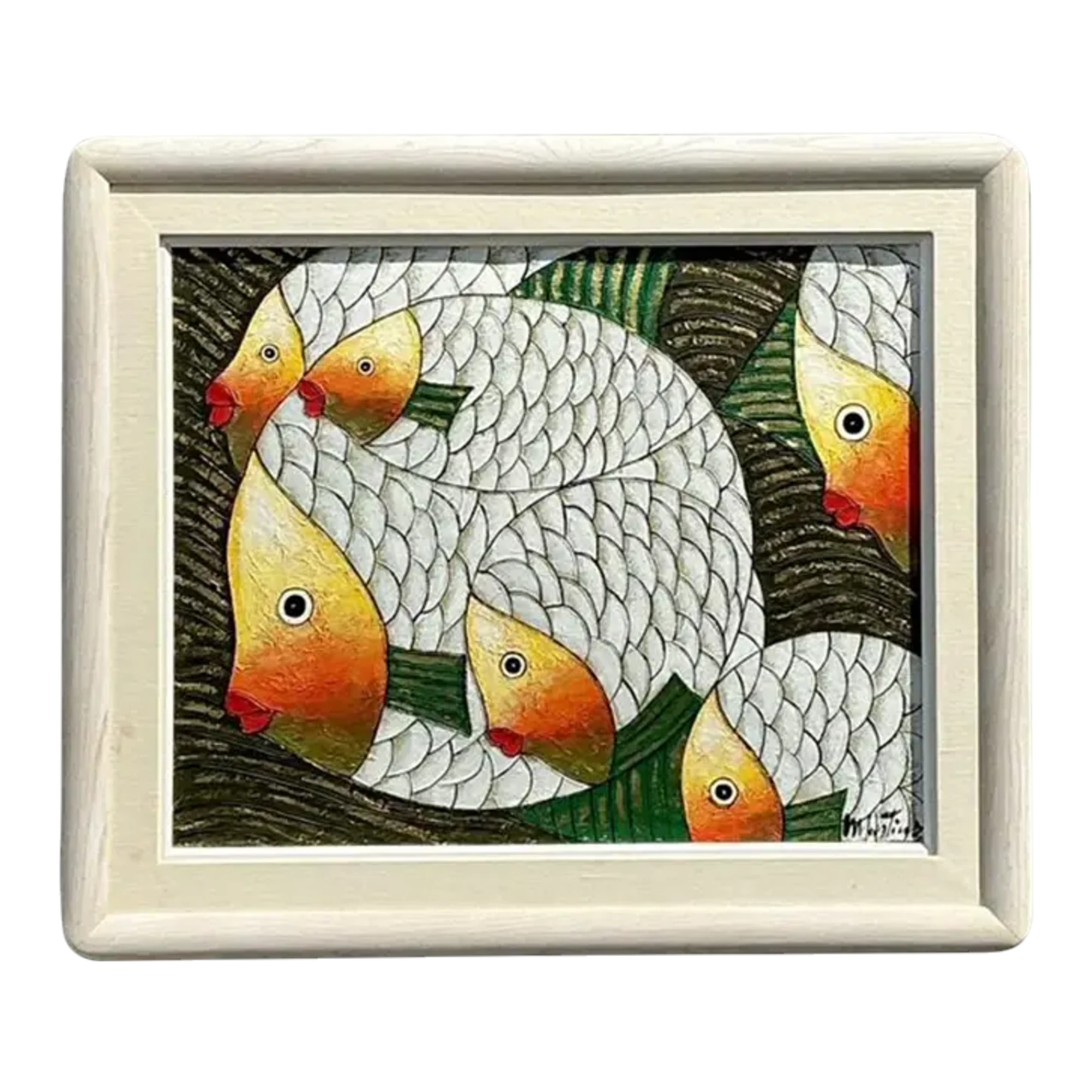 Vintage Original School of Fish Oil Painting on Canvas — additional photo 1