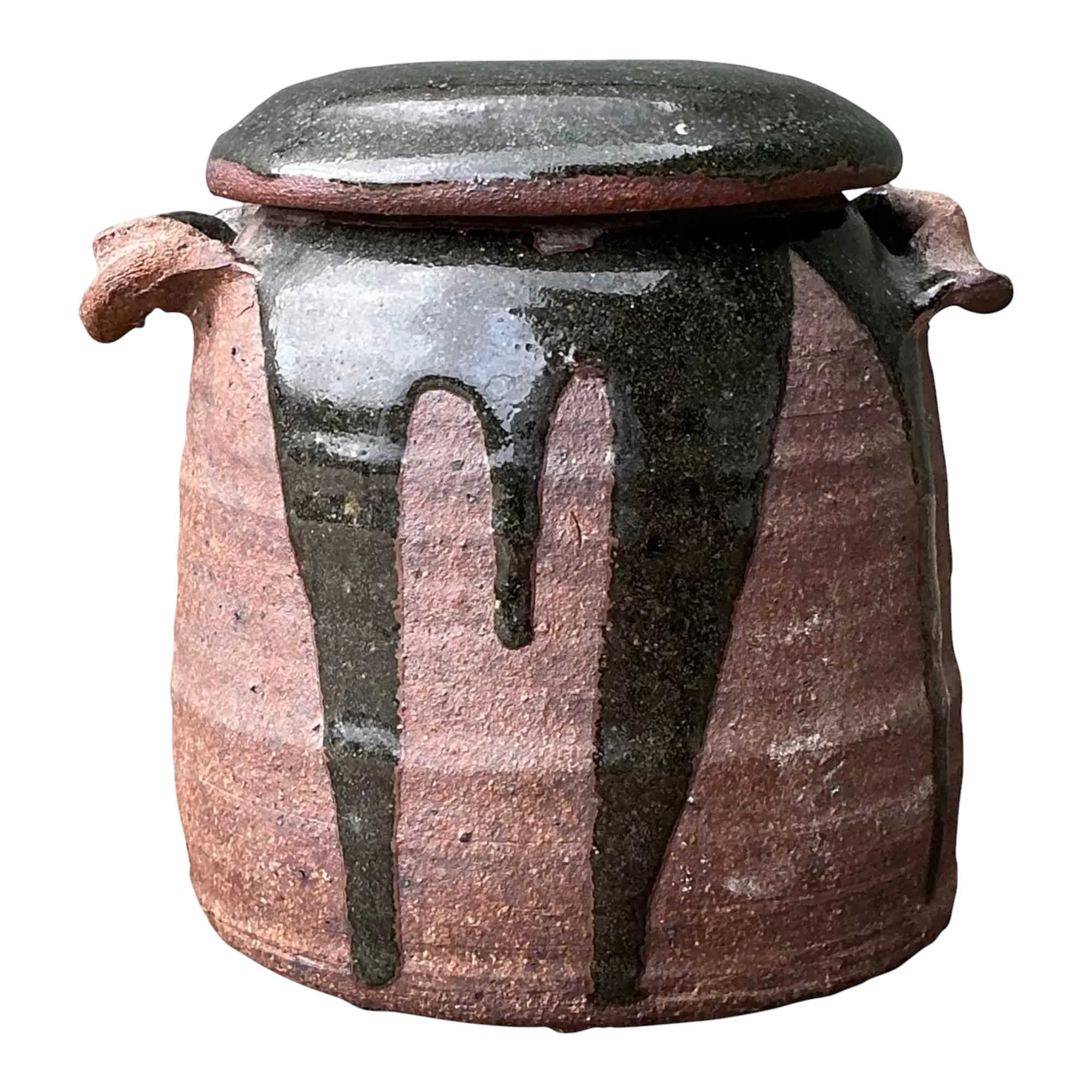 Vintage Original Studio Pottery Drip Glaze Lidded Jar — additional photo 1