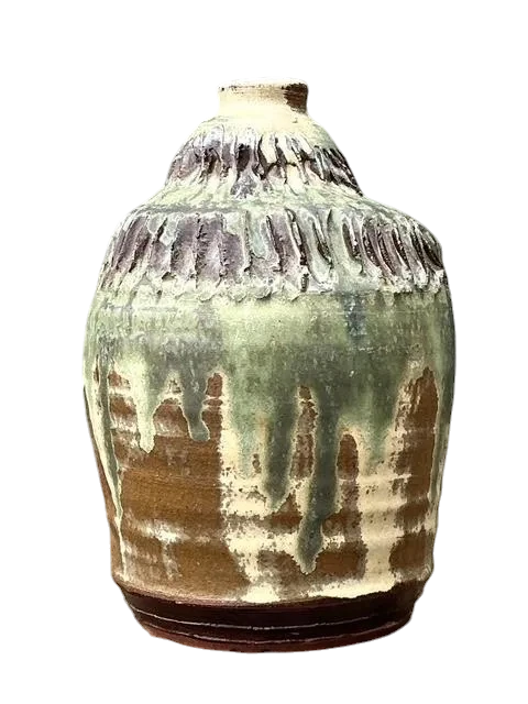 Vintage Original Studio Pottery Ribbed Vase - Pottery, 5.75W x 14H — additional photo 1