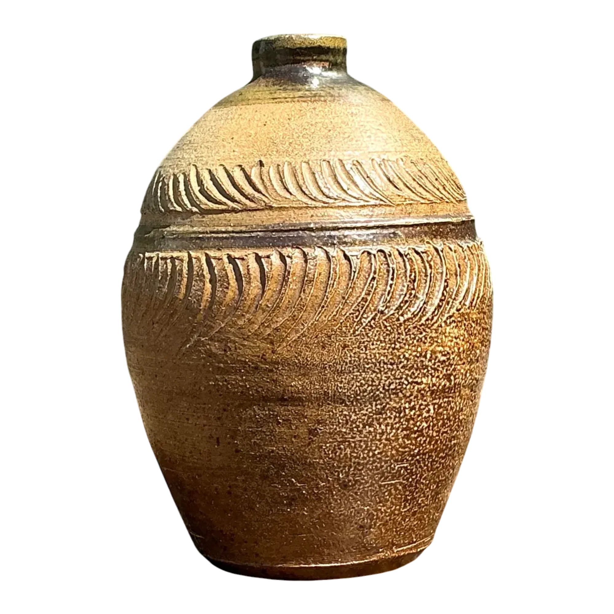 Vintage Original Studio Pottery Ribbed Vase - Pottery, 4W x 6.25H — additional photo 1