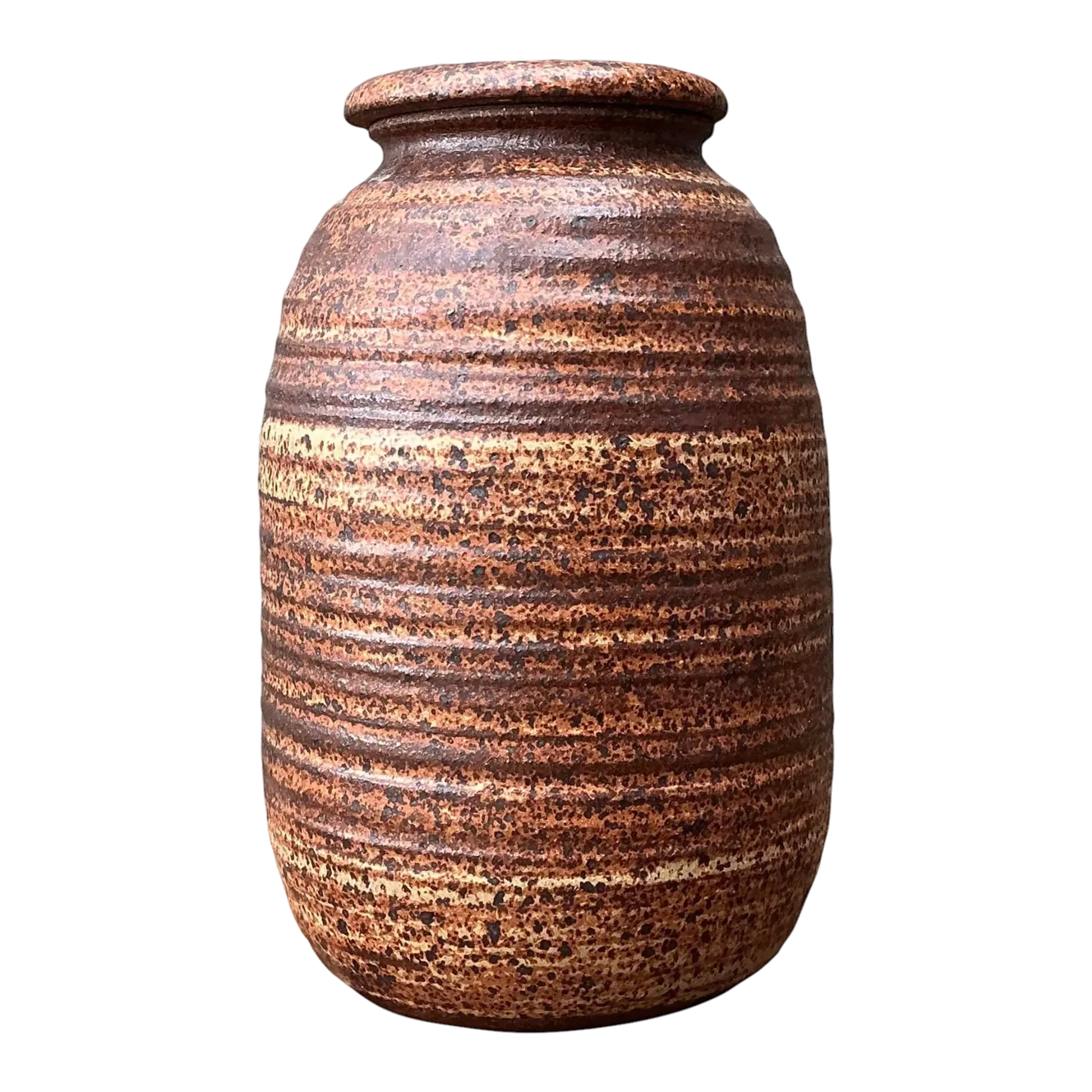 Vintage Original Studio Pottery Striped Lidded Vase