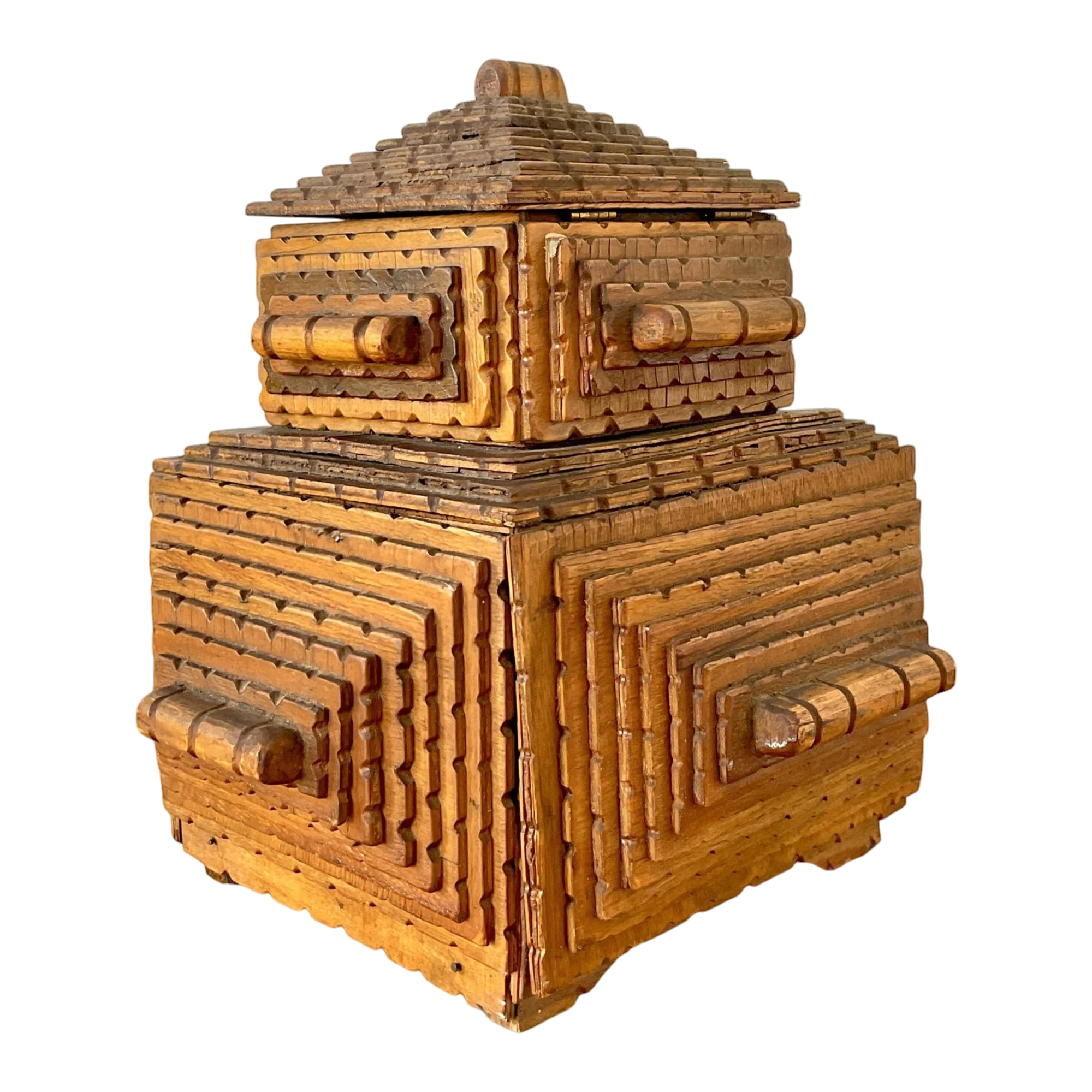 Vintage Original Tramp Art Stacked Box