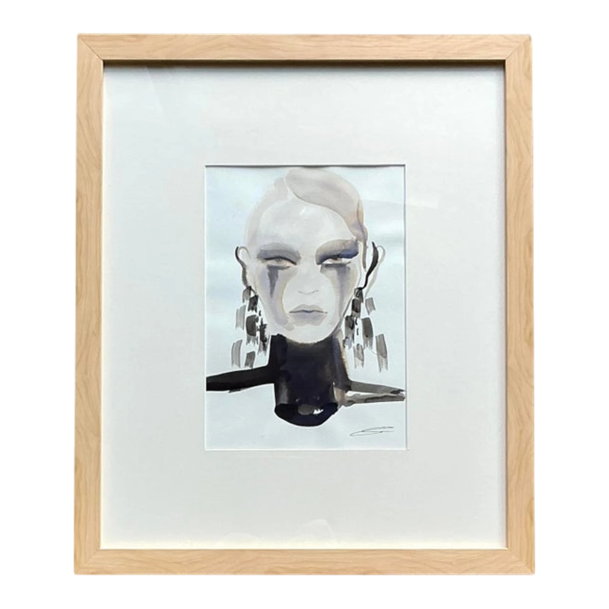 Vintage Original Watercolor Portrait on Paper