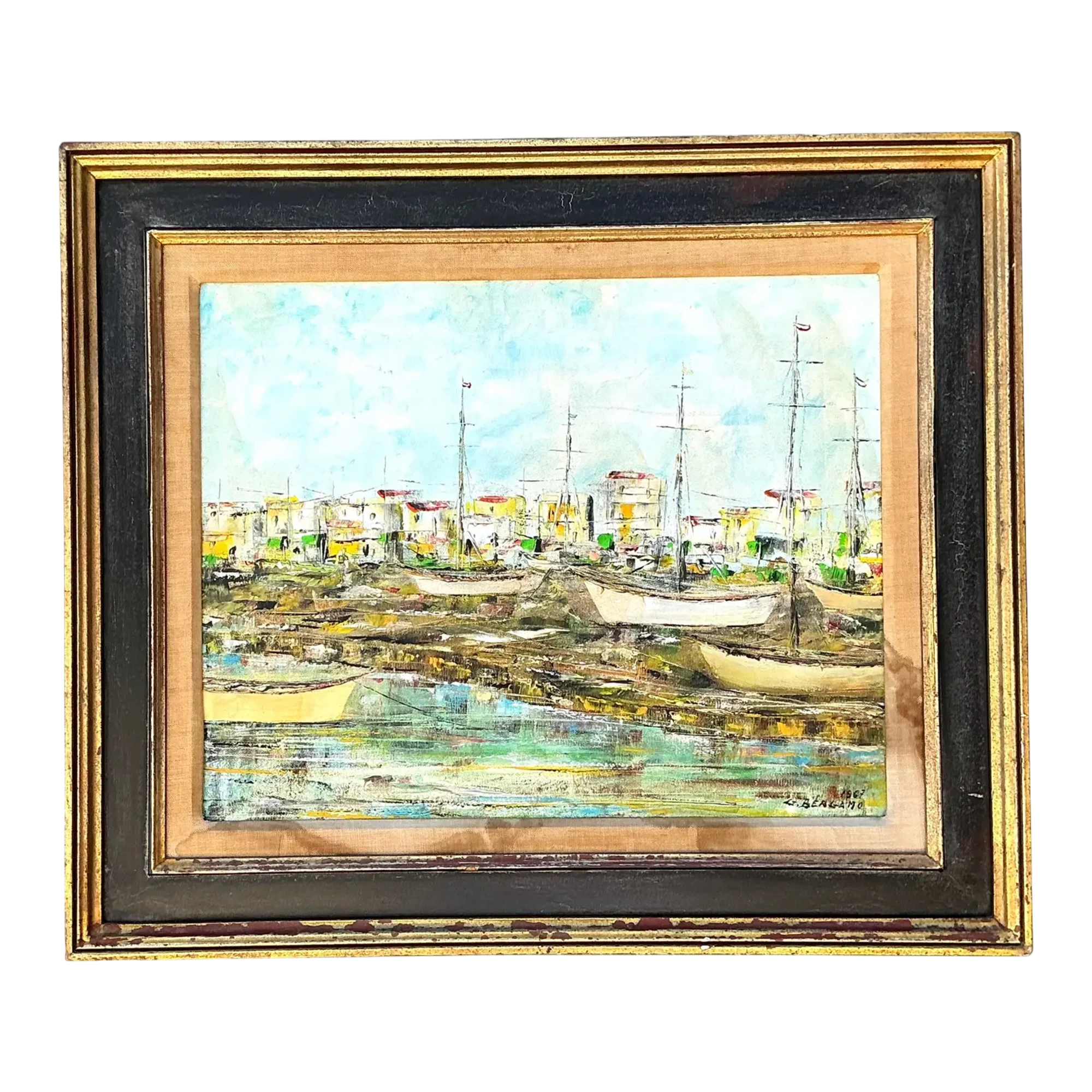 Vintage Original Waterfront Original Oil Painting on Canvas — additional photo 1