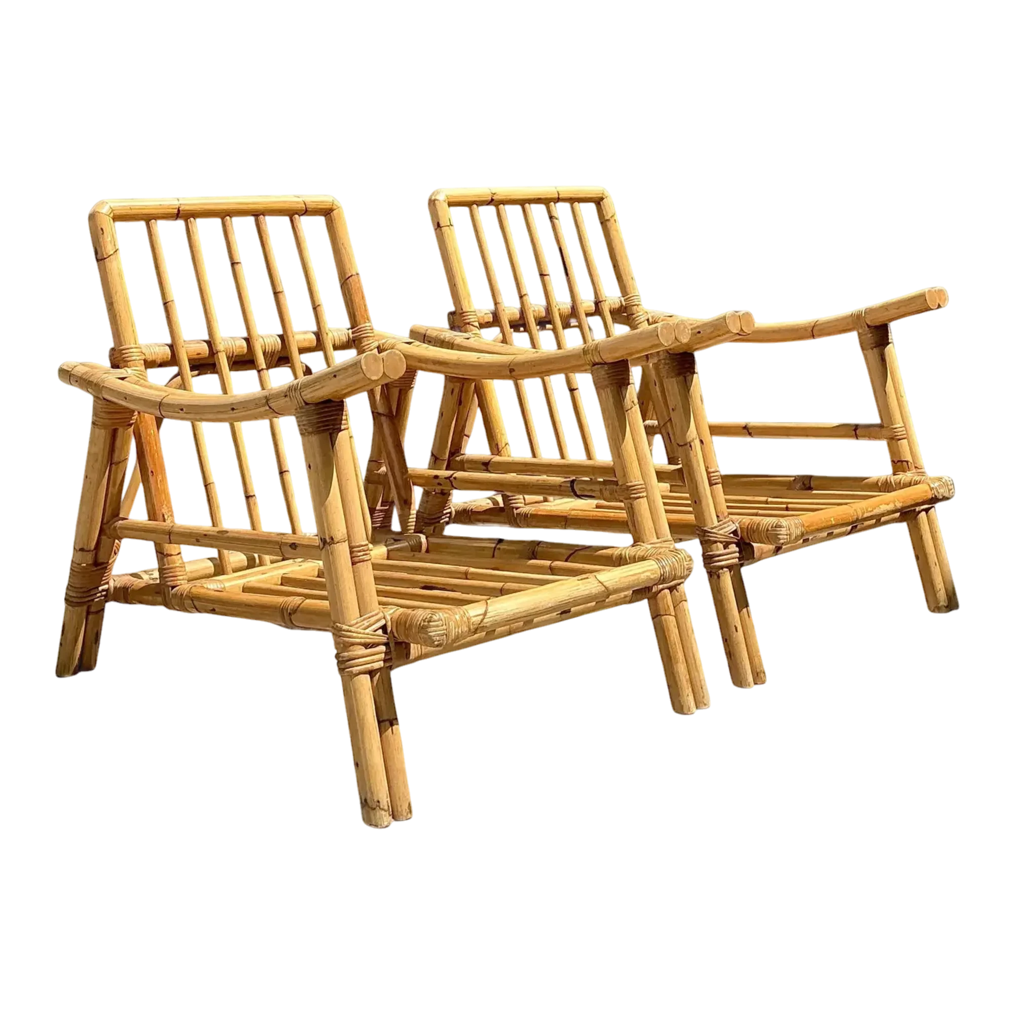 Vintage Pagoda Rattan Lounge Chairs After John Wisner