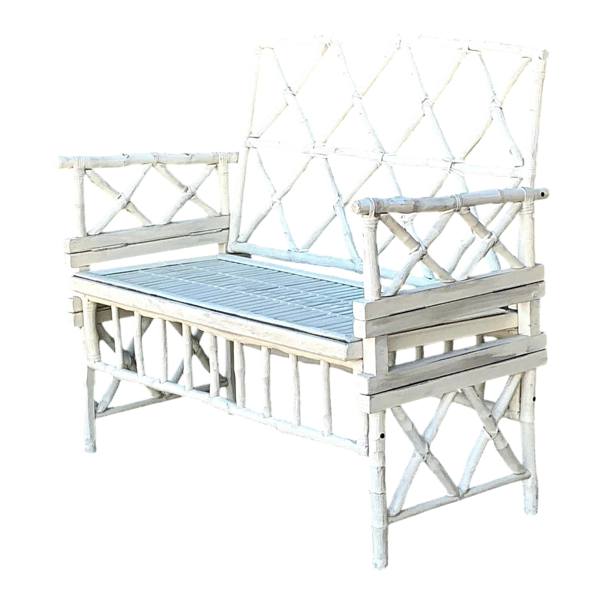 Vintage Painted Branch Trellis Bench