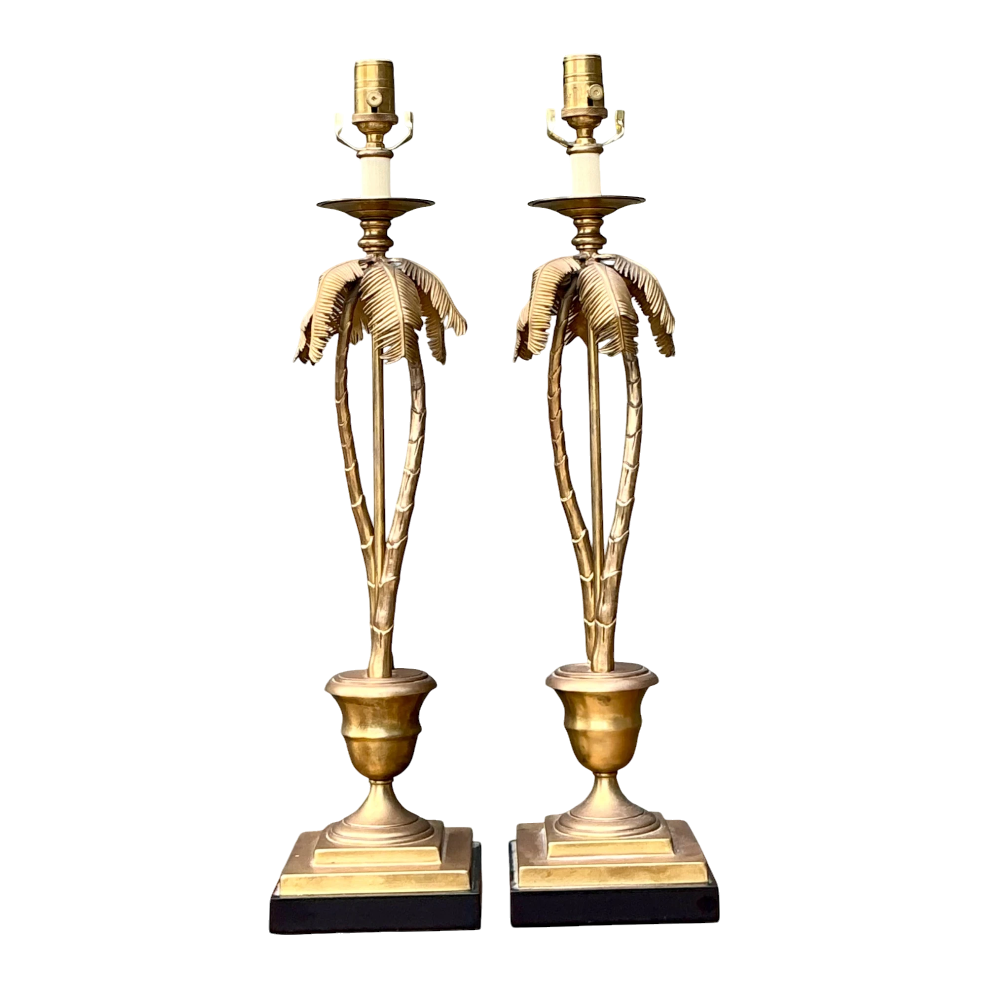 Vintage Palm Tree Brass Table Lamps - Pair — additional photo 1