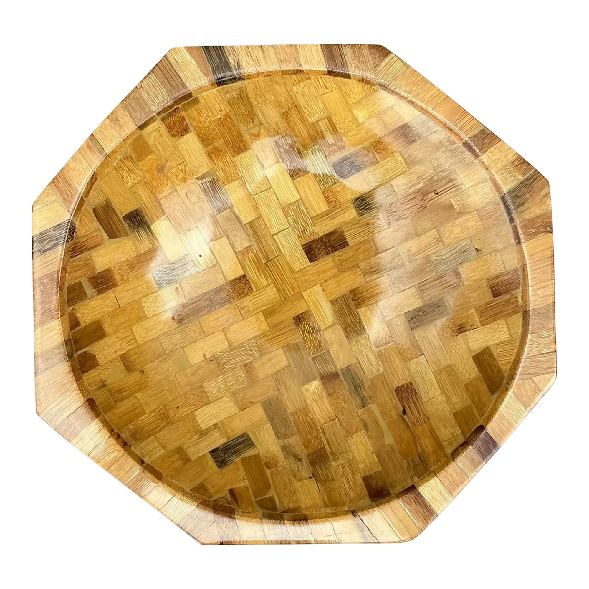 Vintage Parquet Rattan Wood Bowl