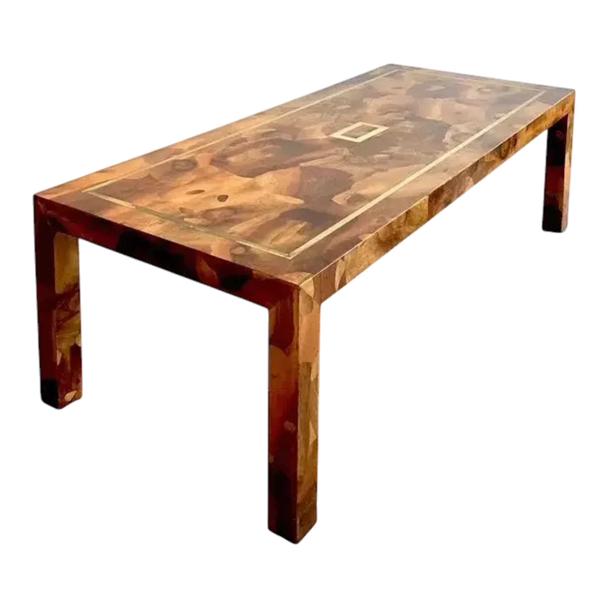 Vintage Patchwork Olive Burl Wood Extendable Dining Table