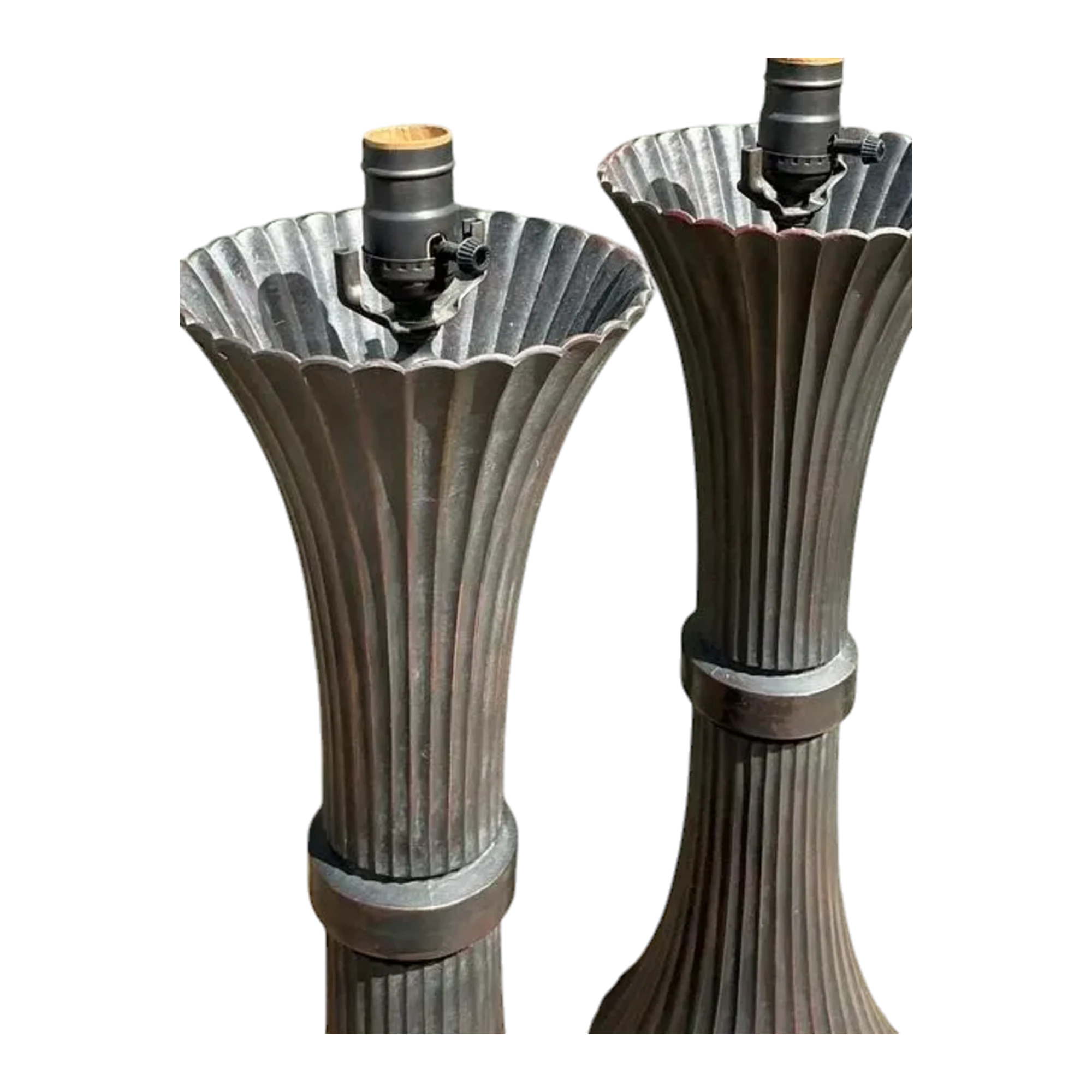 Vintage Patinated Fluted Metal Lamps - A Pair