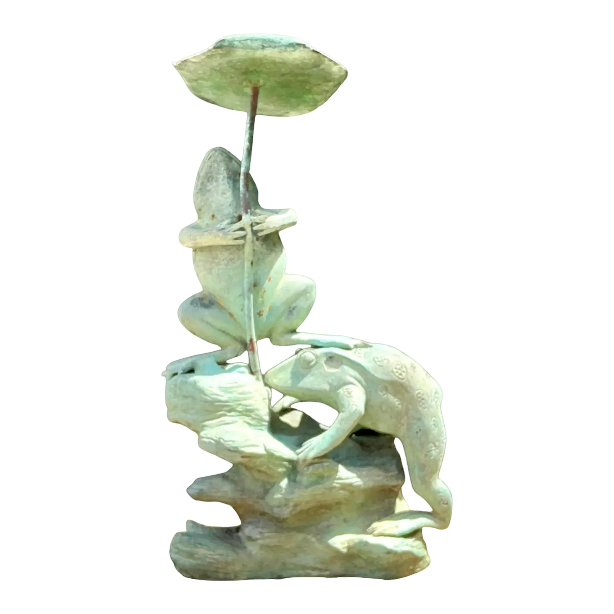 Vintage Patinated Verdigris Garden Frogs Sculpture