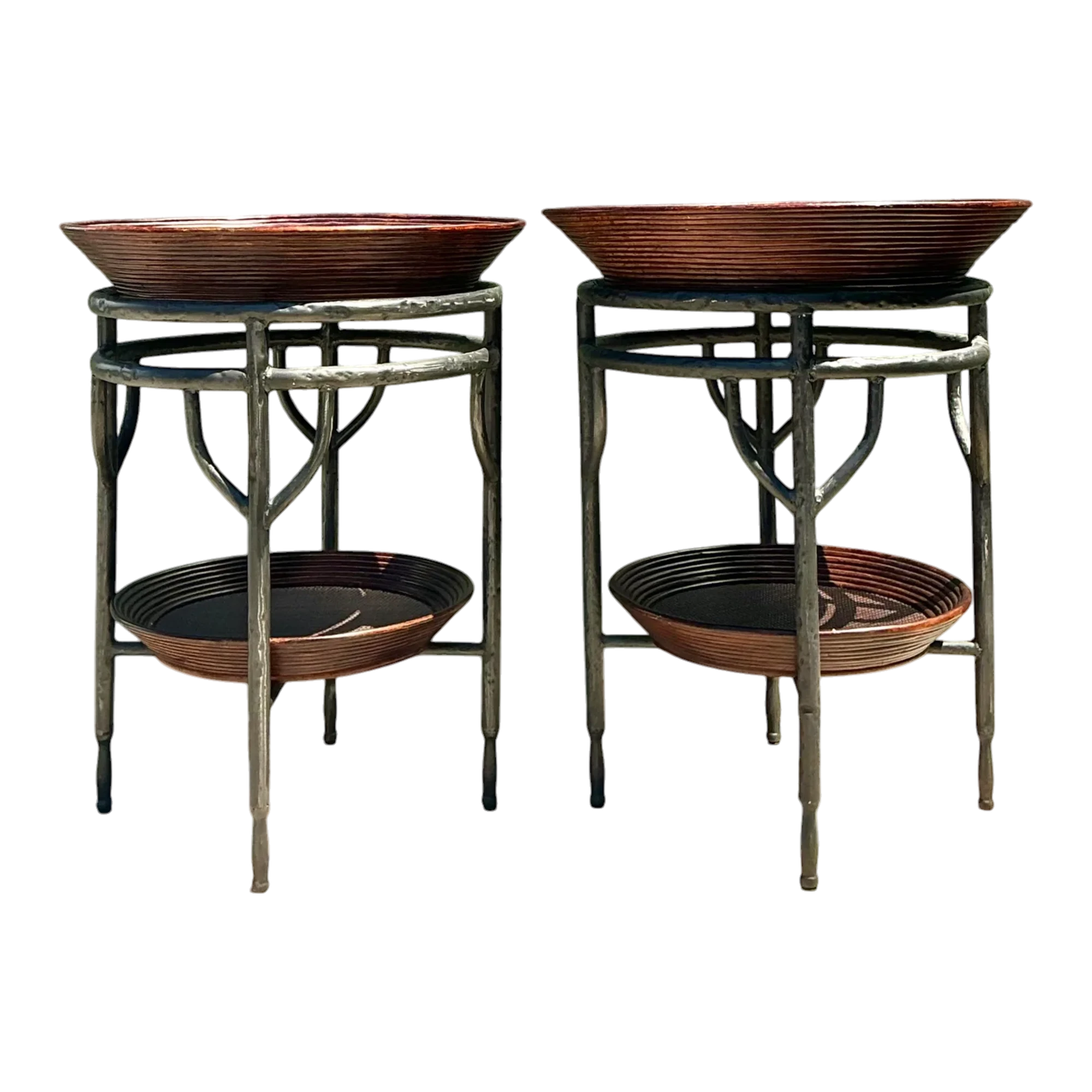 Vintage Pencil Reed Bowl Side Tables - A Pair