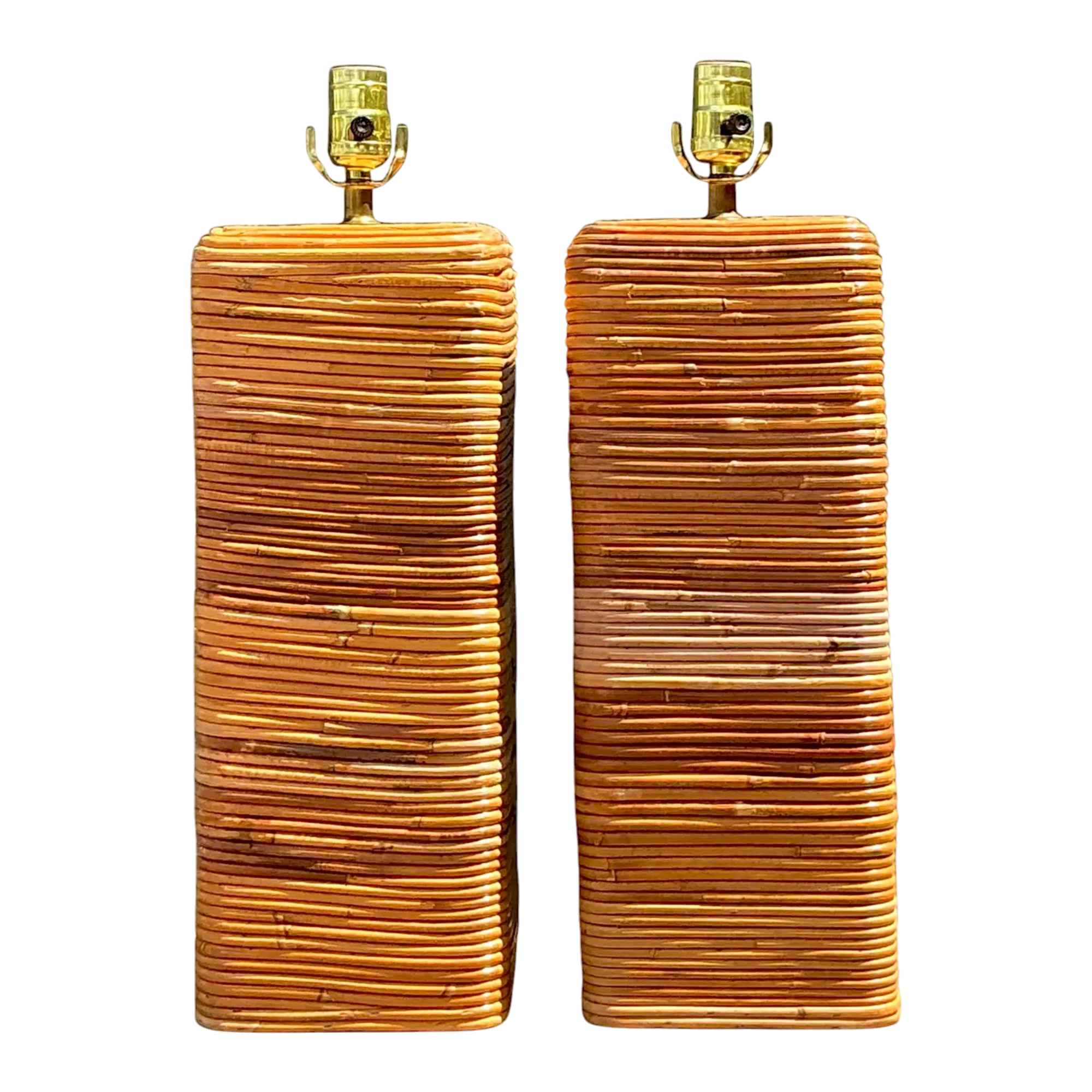 Vintage Pencil Reed Table Lamps - A Pair