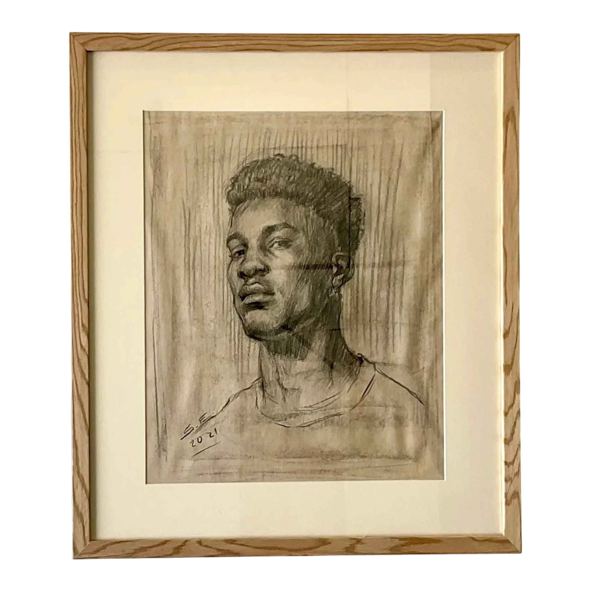 Vintage Portrait Original Pencil Drawing of a Young Man