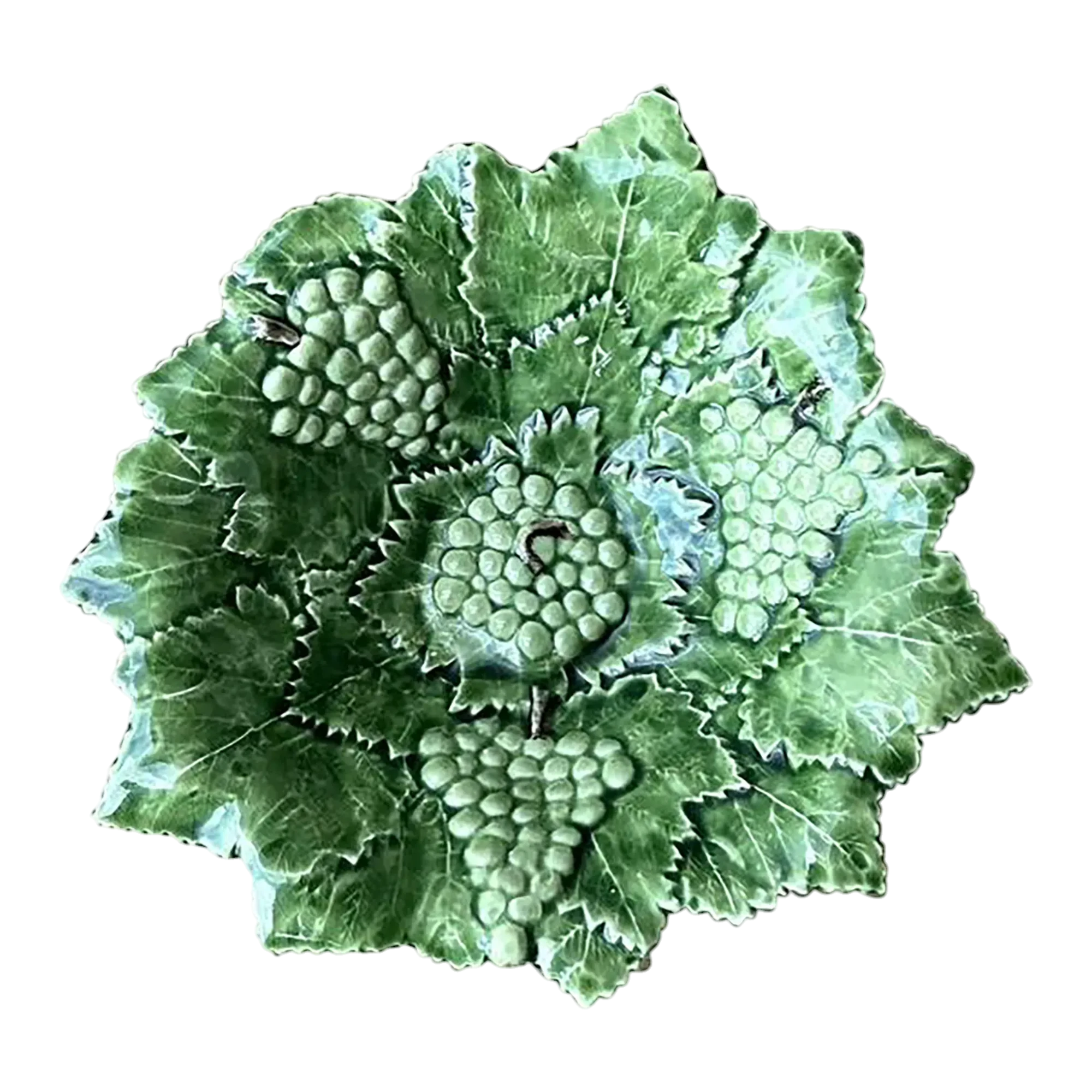 Vintage Portuguese Glazed Ceramic Grape Leaf Bowl