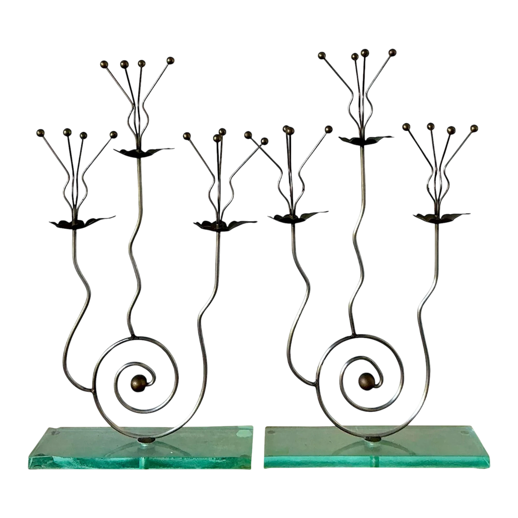 Vintage Postmodern Three Candle Candelabra After Tony Evans - A Pair