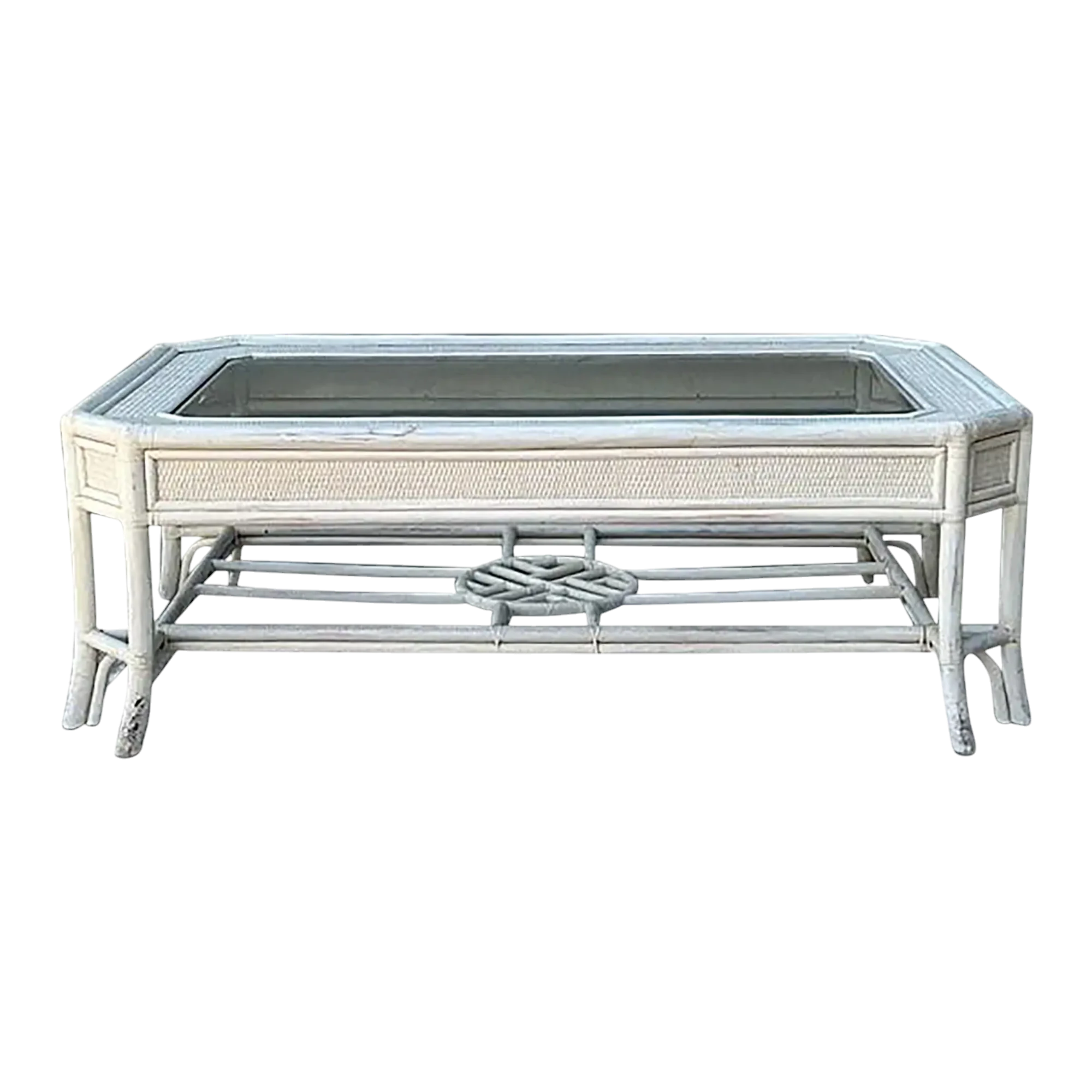 Vintage Rattan Fretwork Medallion Coffee Table