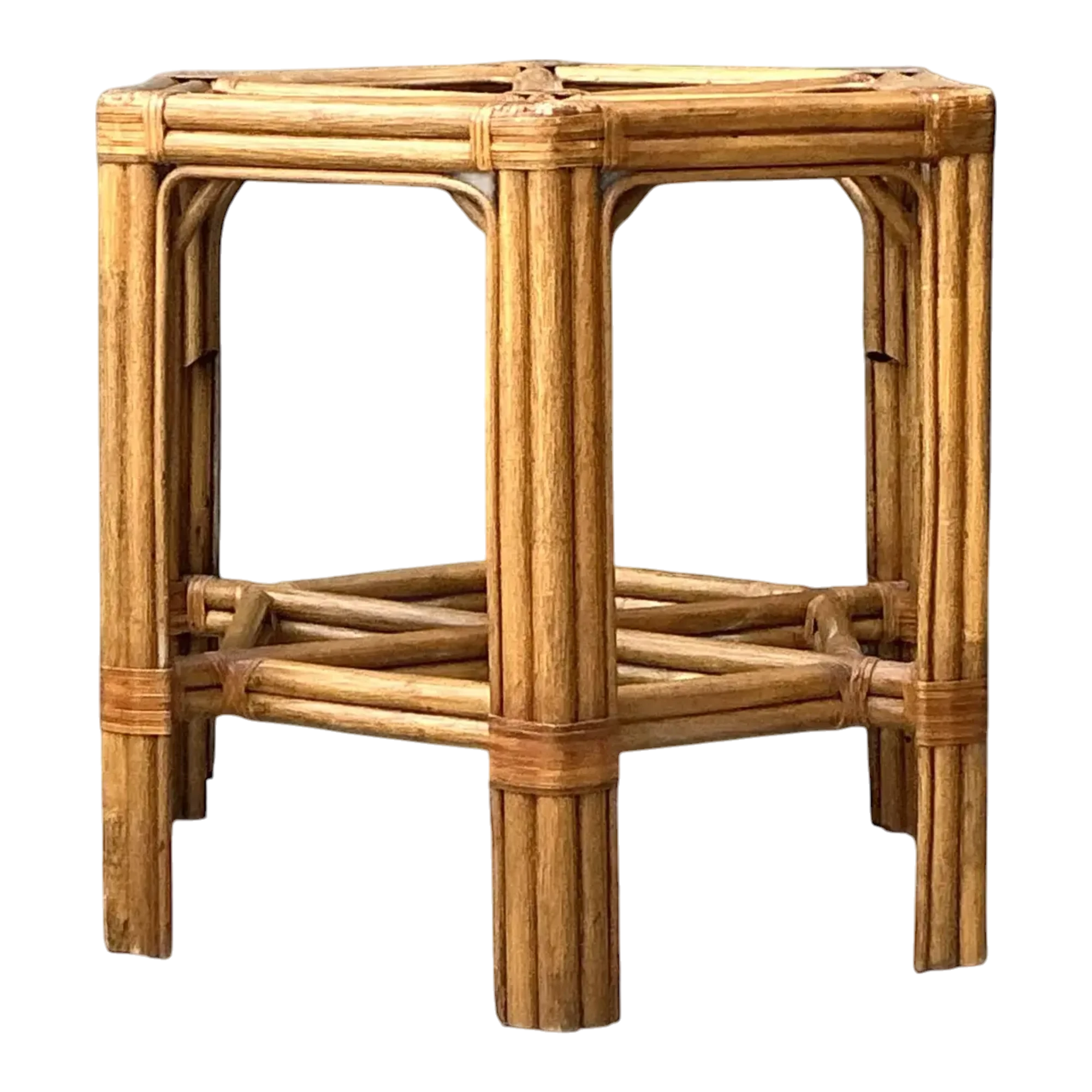 Vintage Rattan Hexagon Dining Table Pedestal