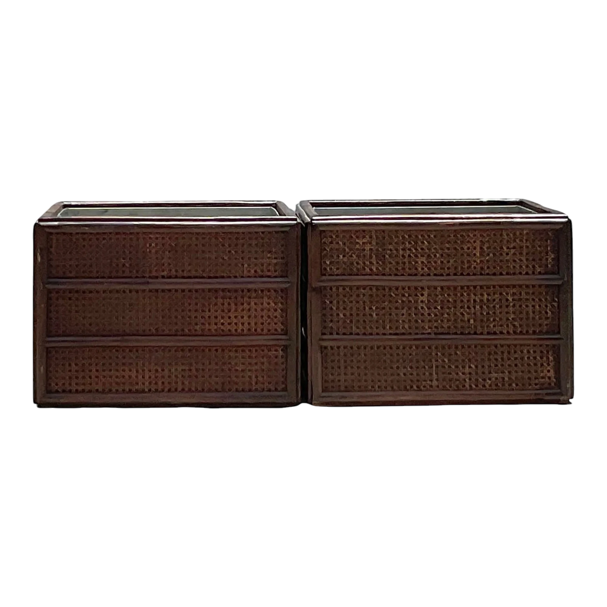 Vintage Rattan Planter With Removable Cast Aluminum - a Pair