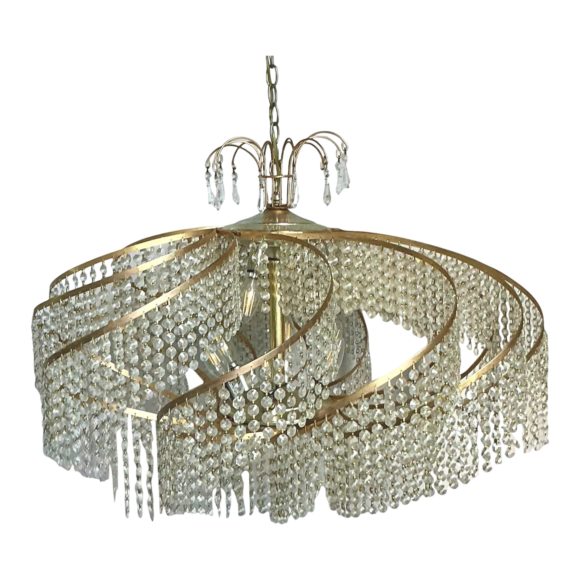Vintage Regency Belgian Crystal Swirl Chandelier