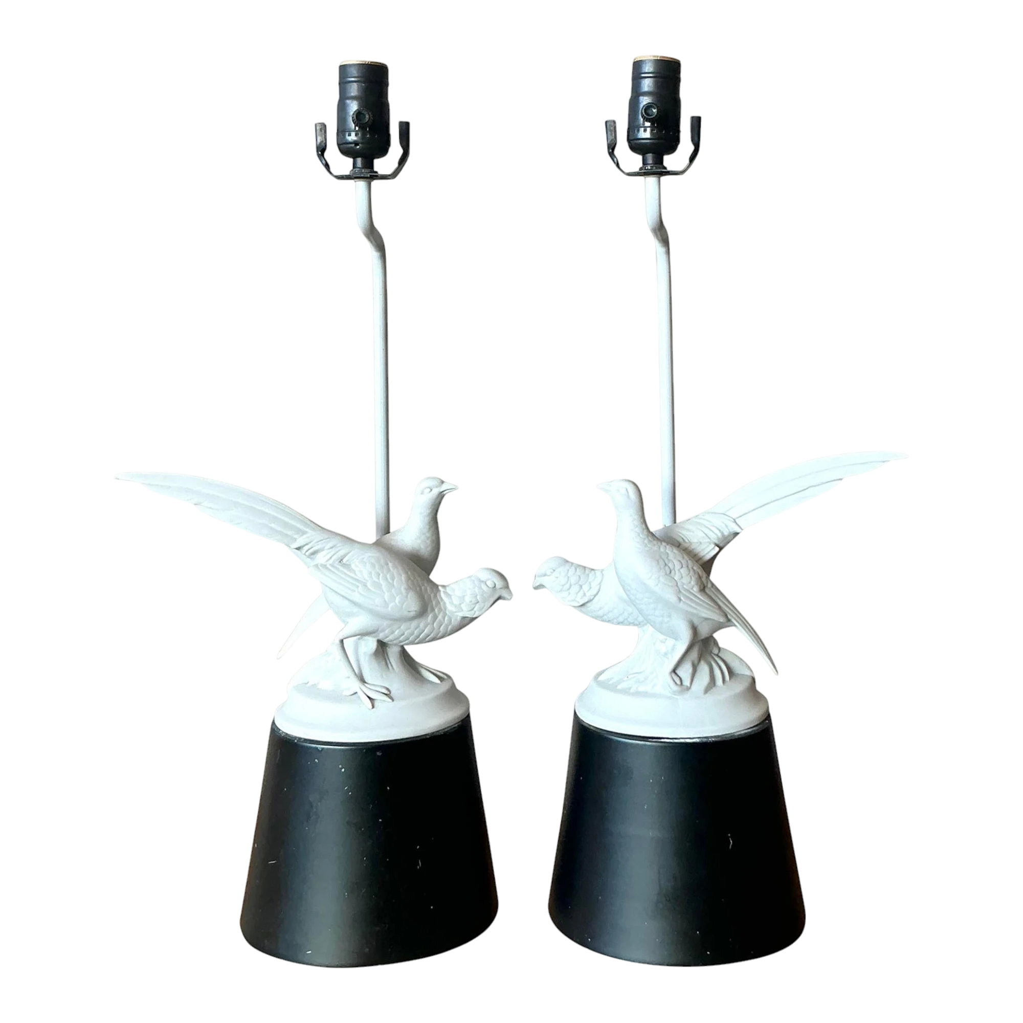 Vintage Regency Bisque Porcelain Bird Lamps - A Pair