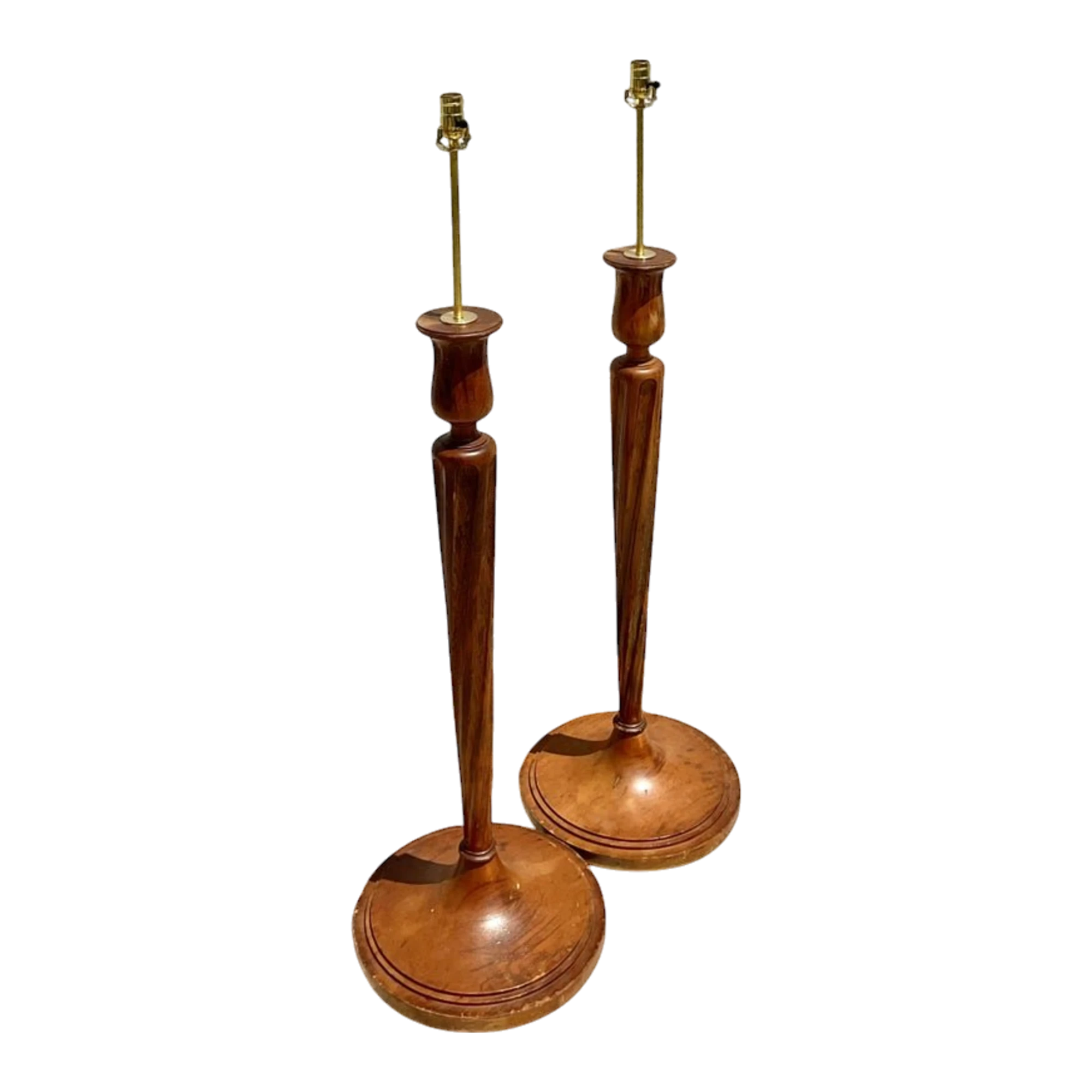 Vintage Regency Boho Candlestick Wood Floor Lamps - a Pair
