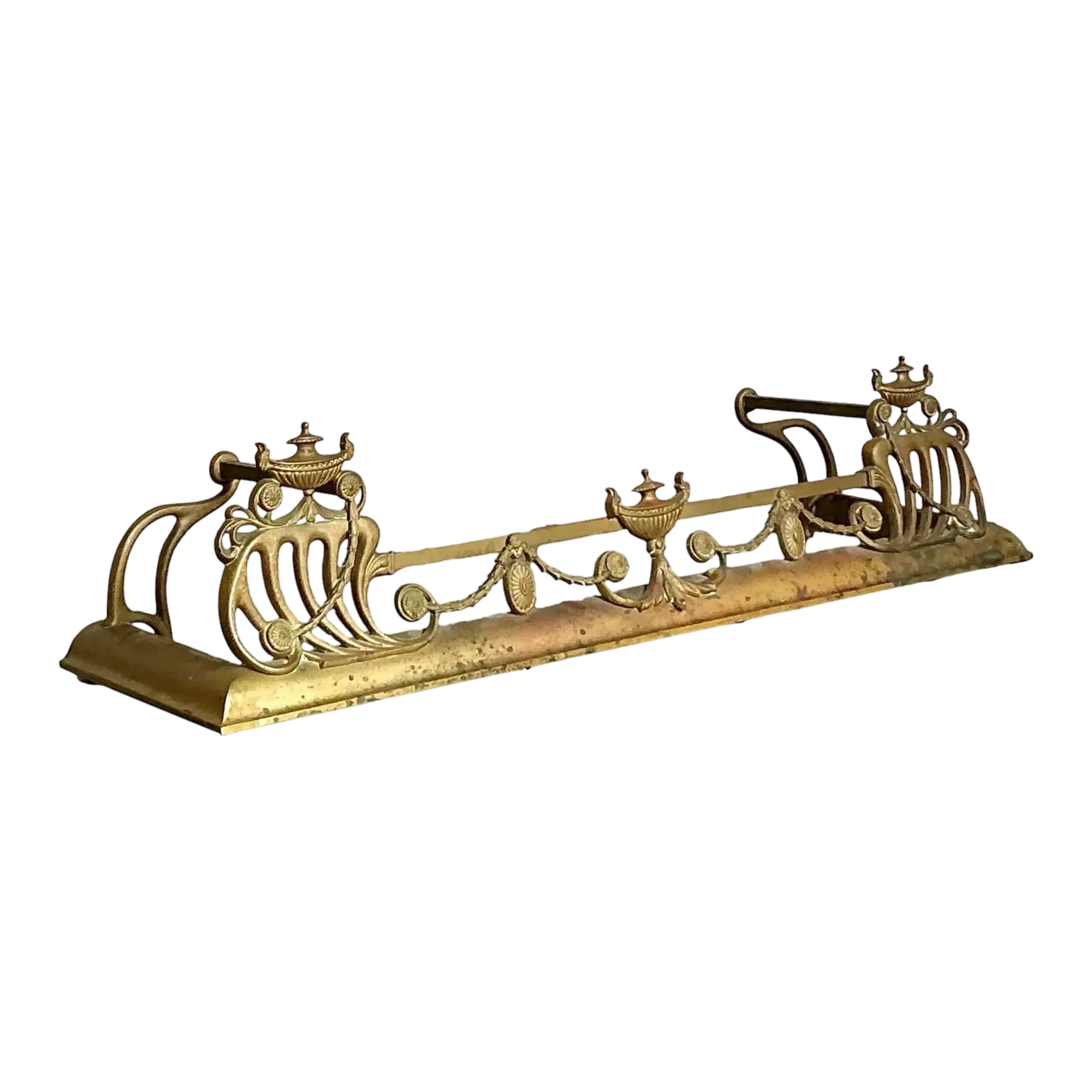 Vintage Regency Brass Swag Fireplace Fender