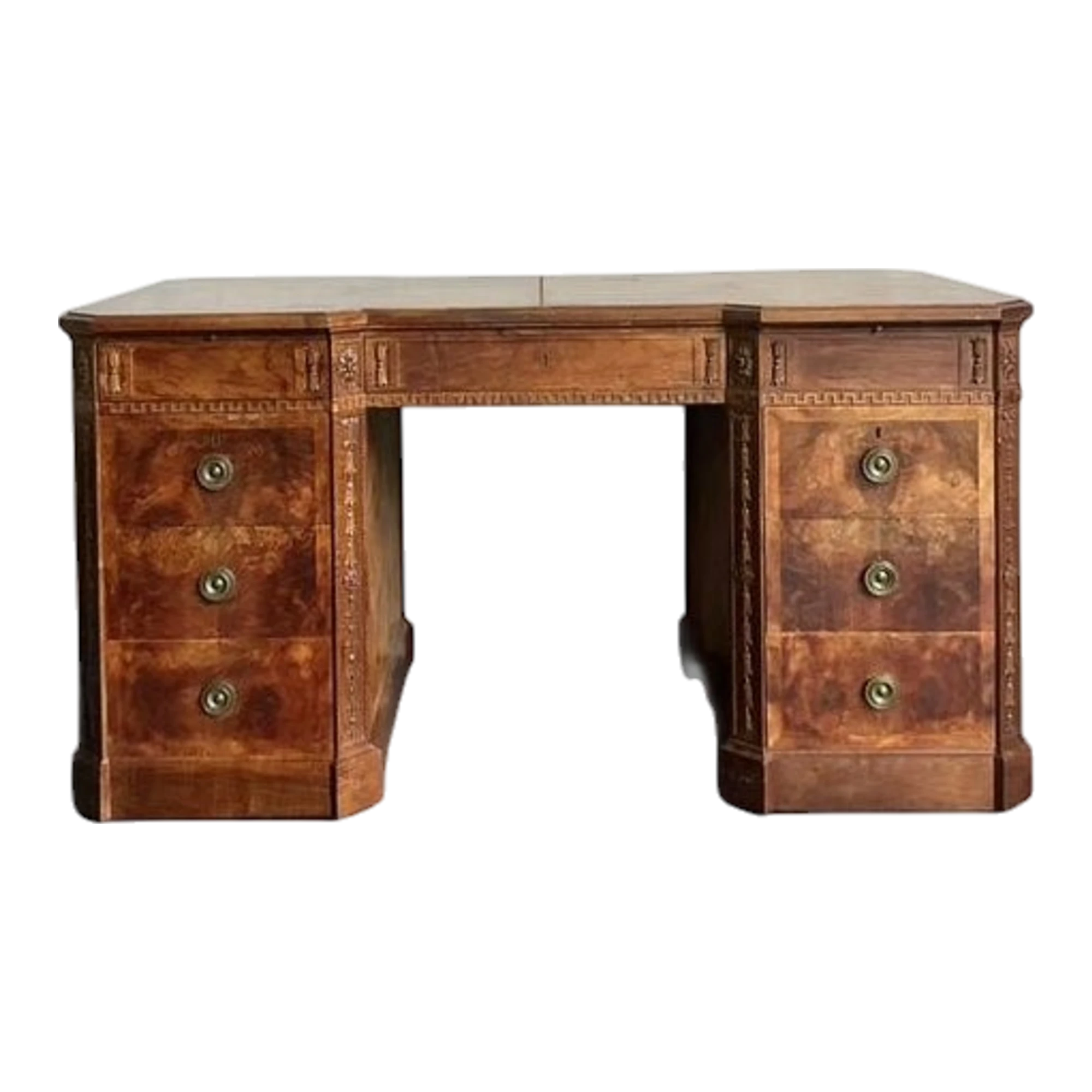 Vintage Regency Burl Wood Fretwork Desk
