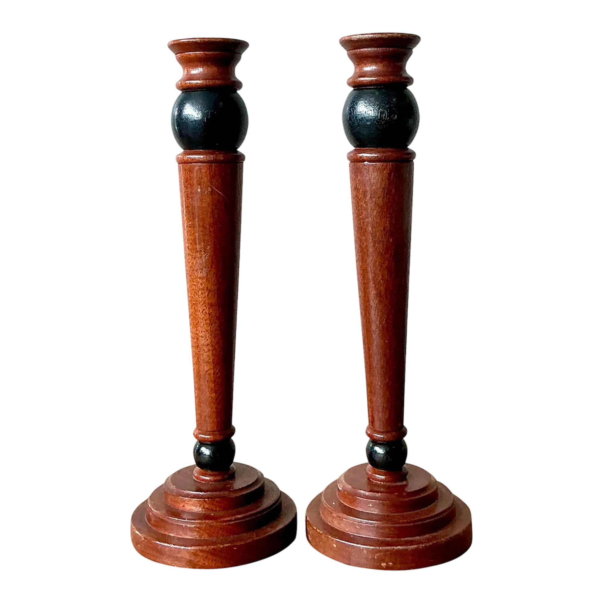 Vintage Regency Carved Pillar Candlesticks - A Pair