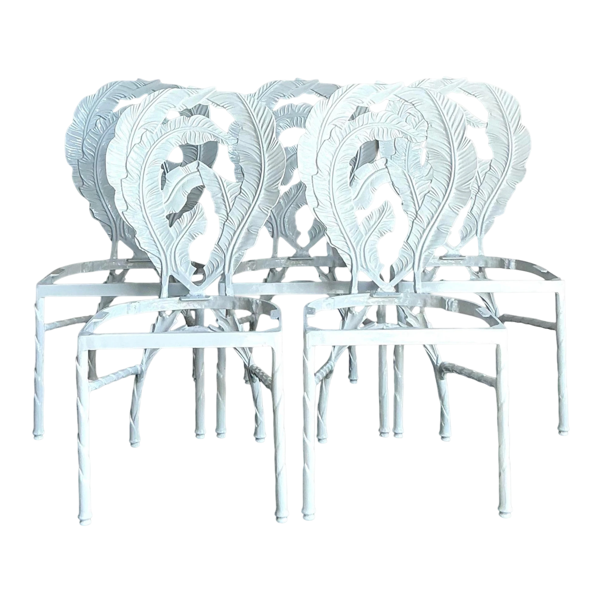 Vintage Regency Cast Aluminum Banana Leaf Dining Chairs -Set of 5