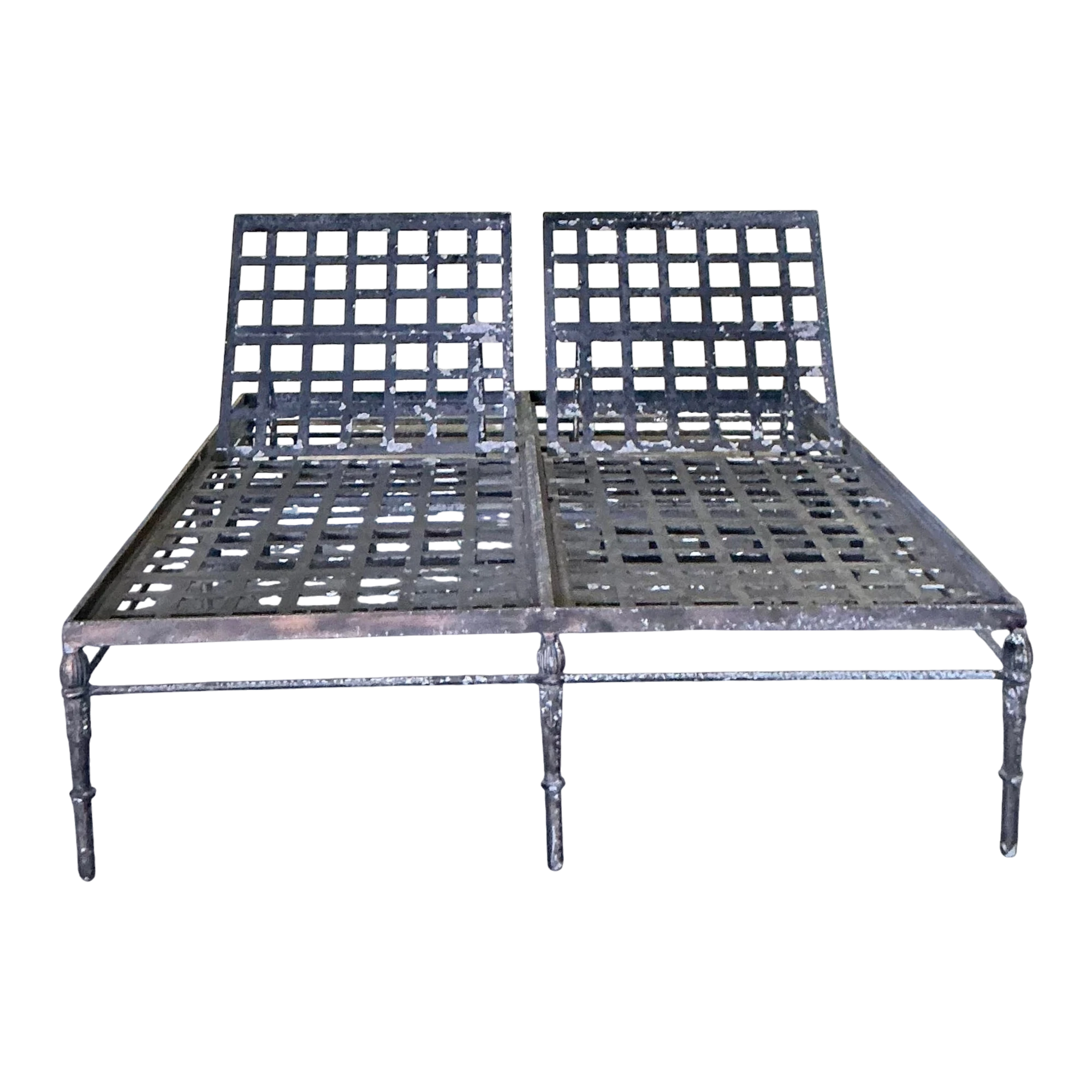 Vintage Regency Cast Aluminum Double Chaise Lounge After Michael Taylor “Montecito”