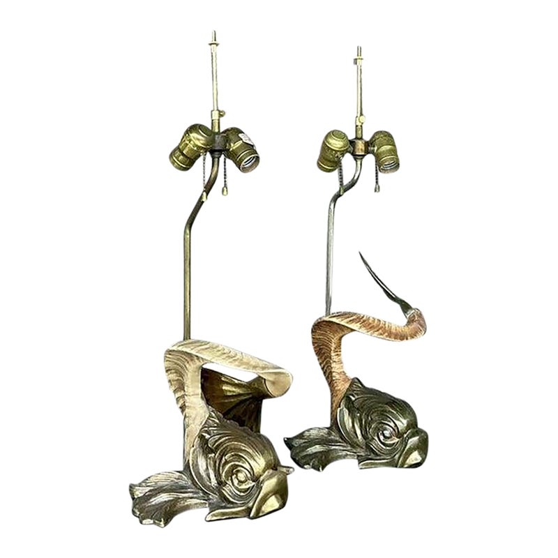 Vintage Regency Chapman Horn Koi Lamps- A Pair