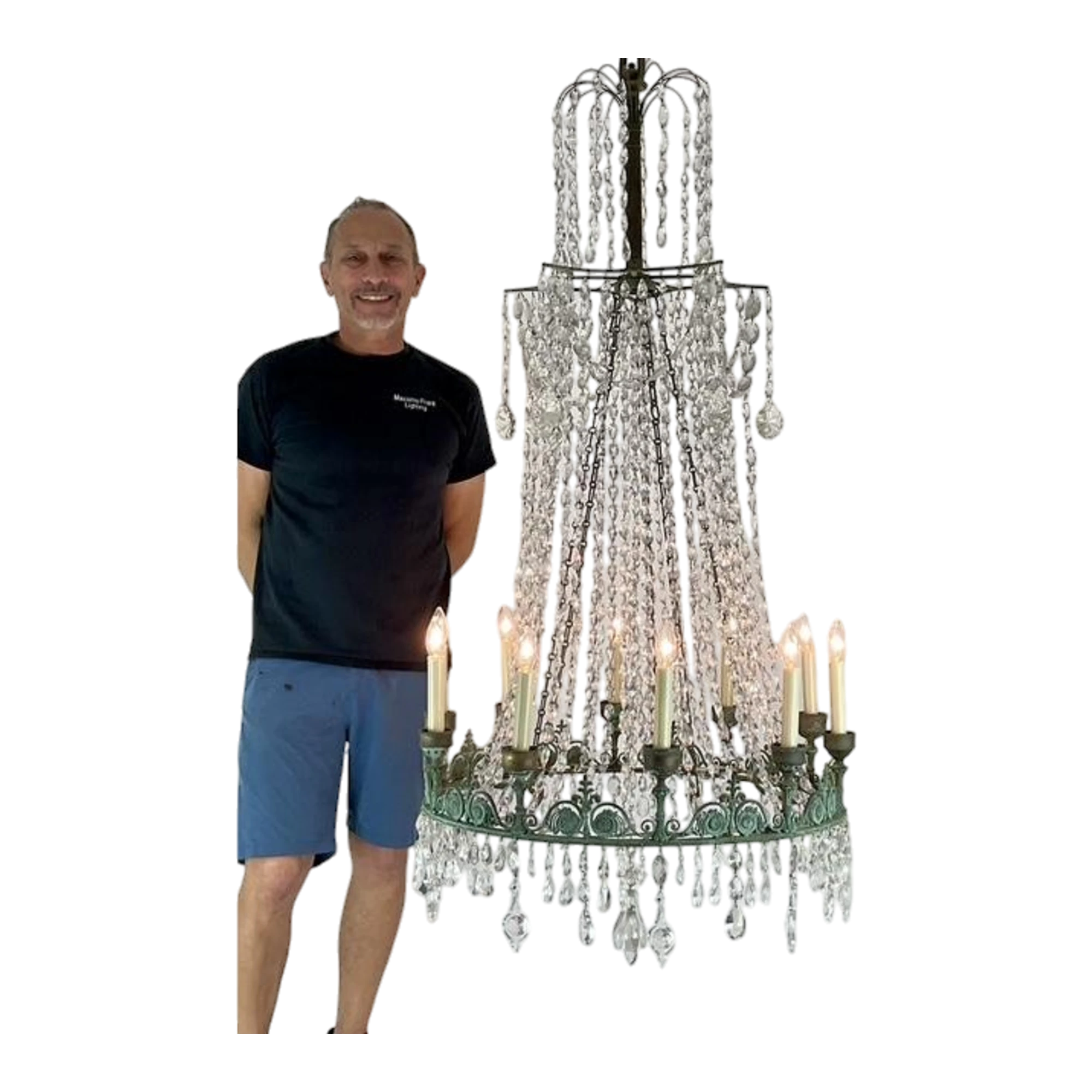 Vintage Regency Crystal Rope Verdigris Chandelier