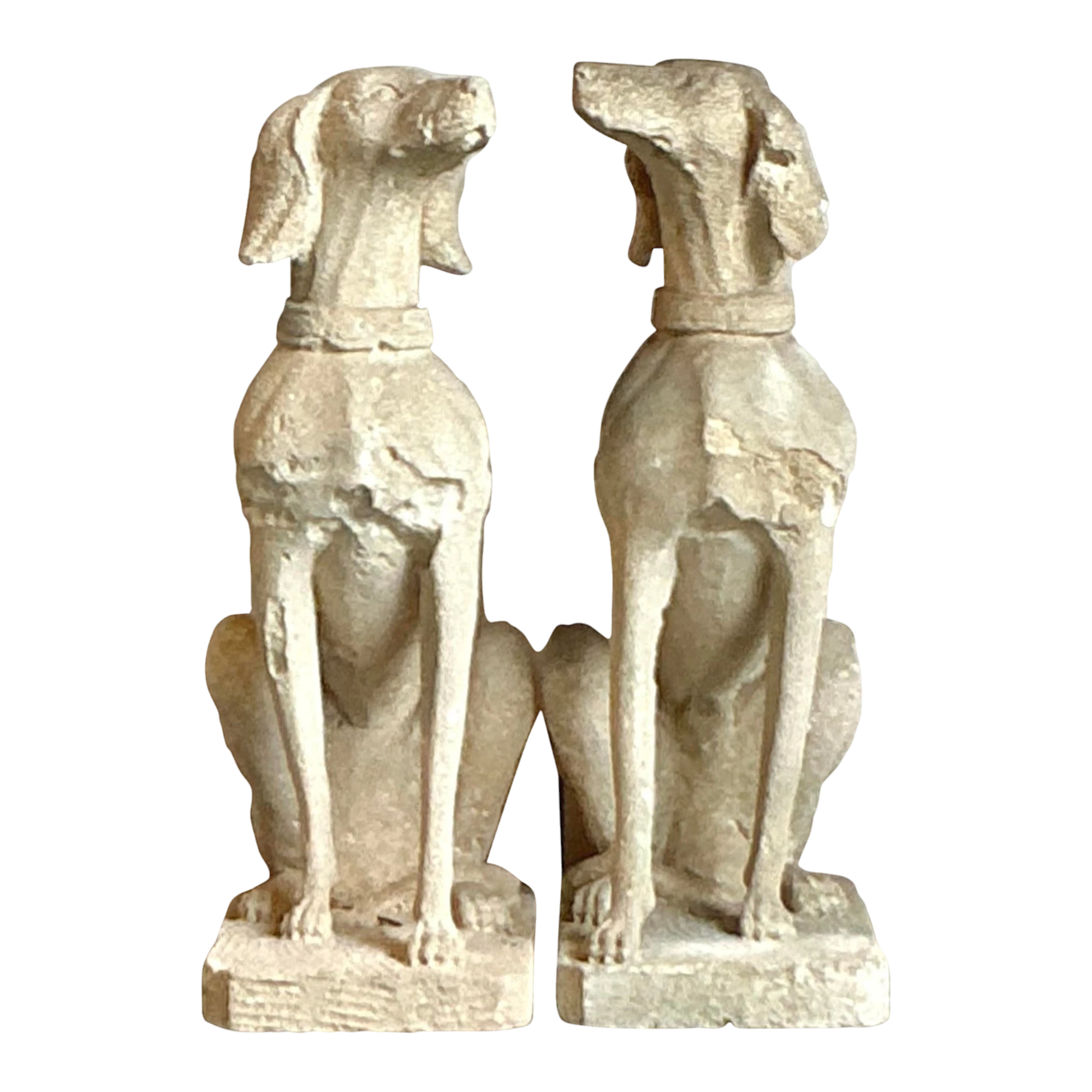 Vintage Regency Distressed Cast Concrete Dogs