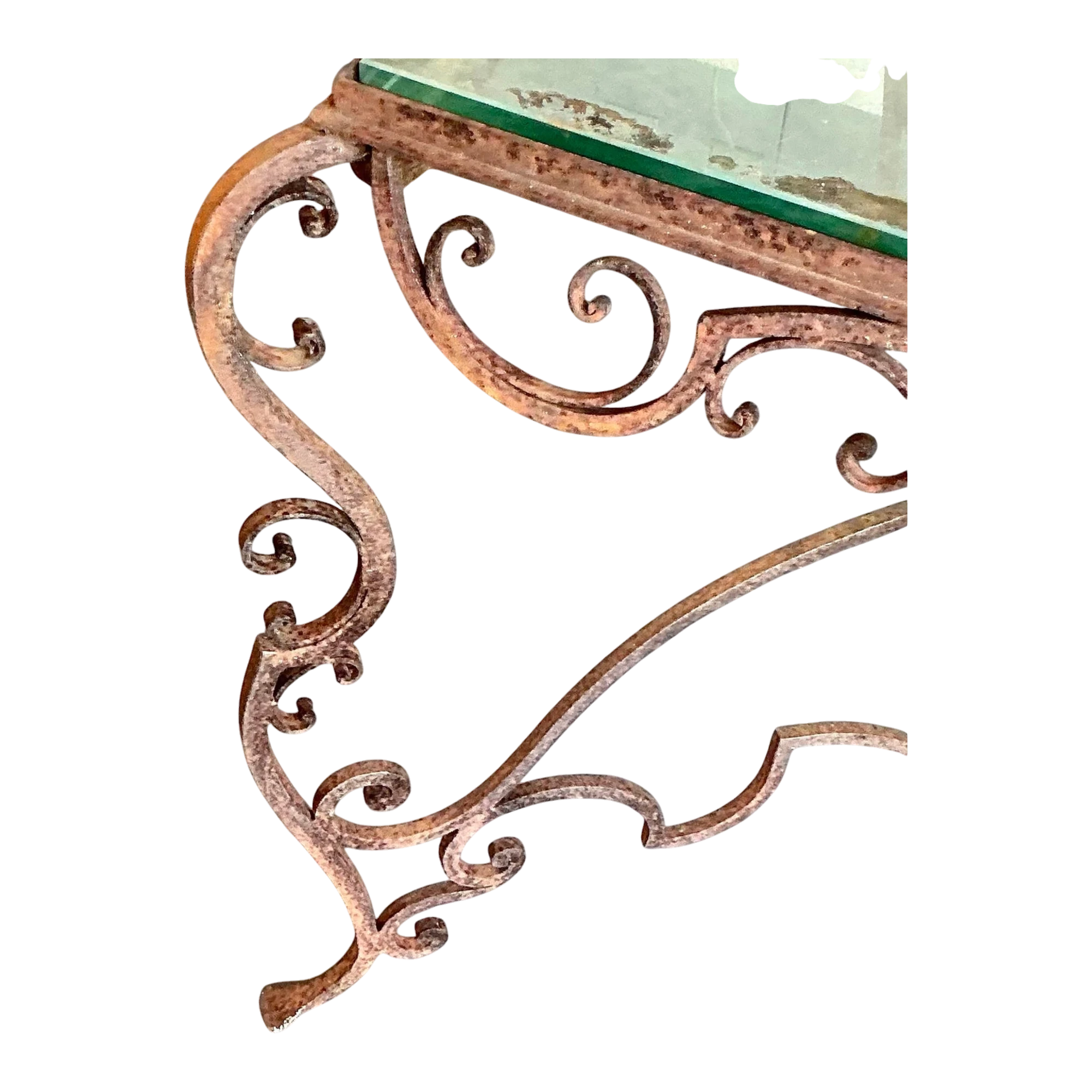 Vintage Regency Distressed Wrought Iron Scroll Dining Table