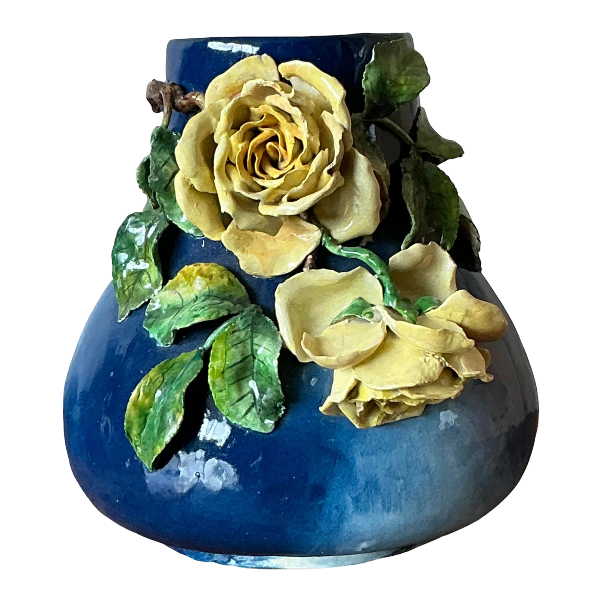 Vintage Regency French Majolica Roses Vase