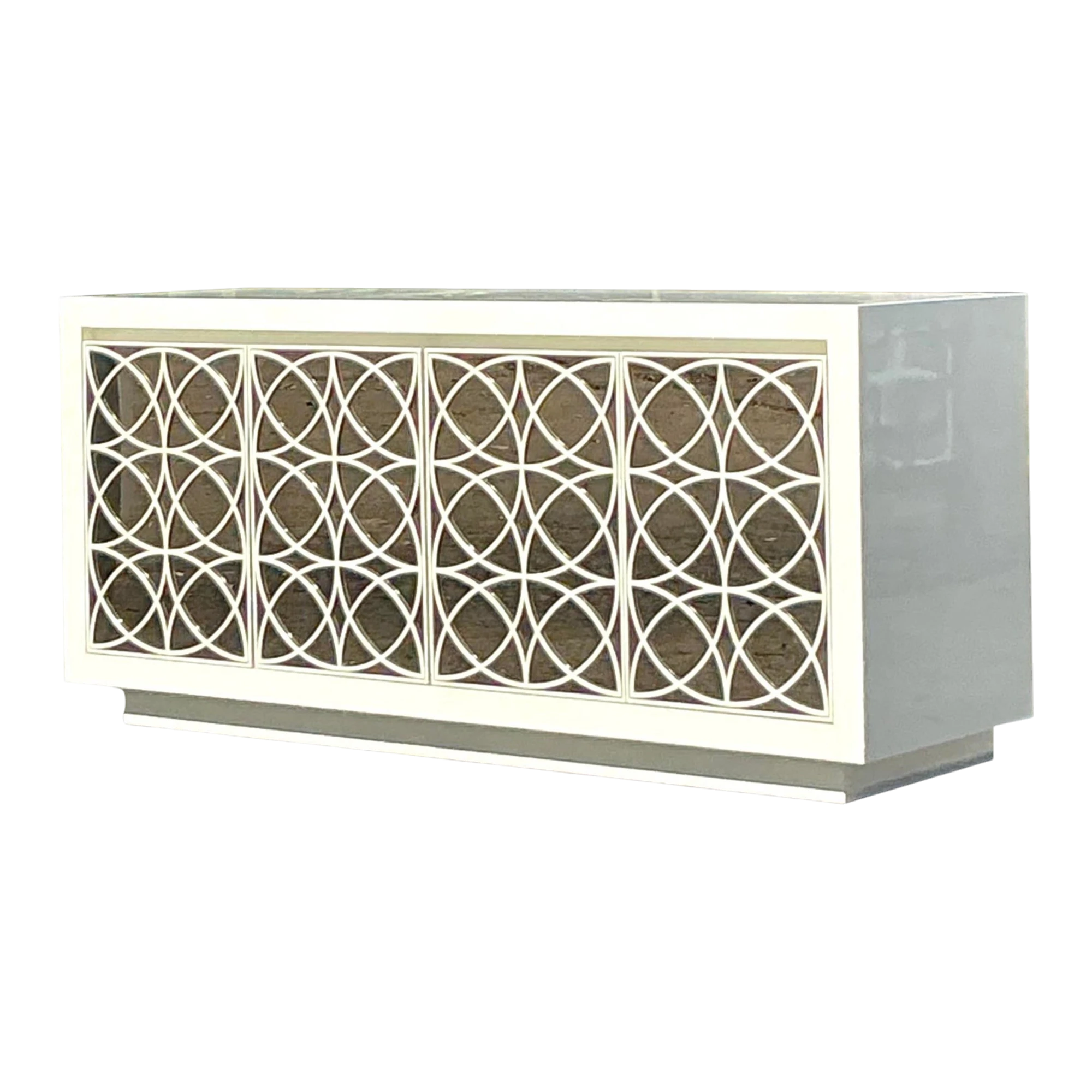 Vintage Regency Fretwork Credenza With Mirrored Front