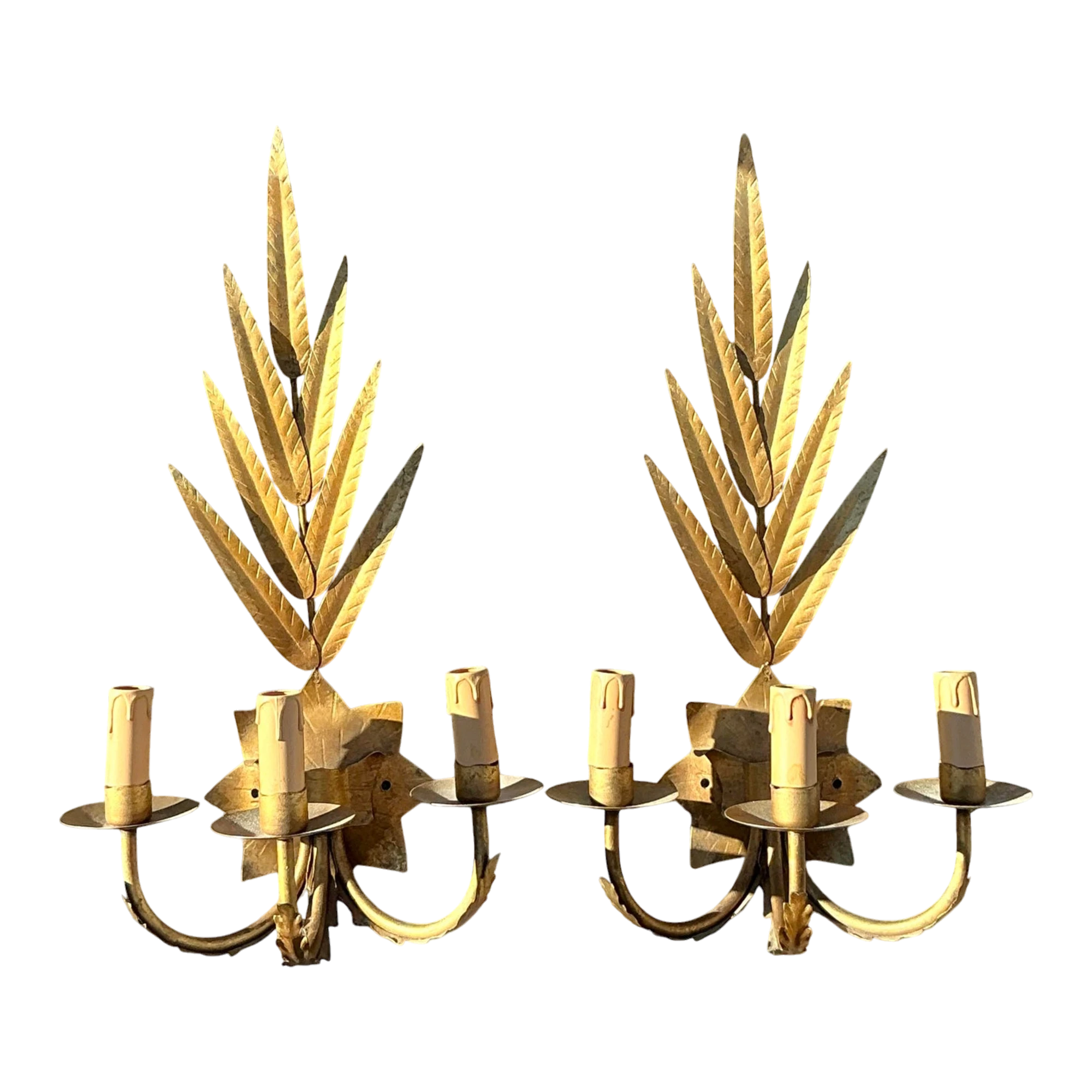 Vintage Regency Gilt Leaf Sconce - A Pair