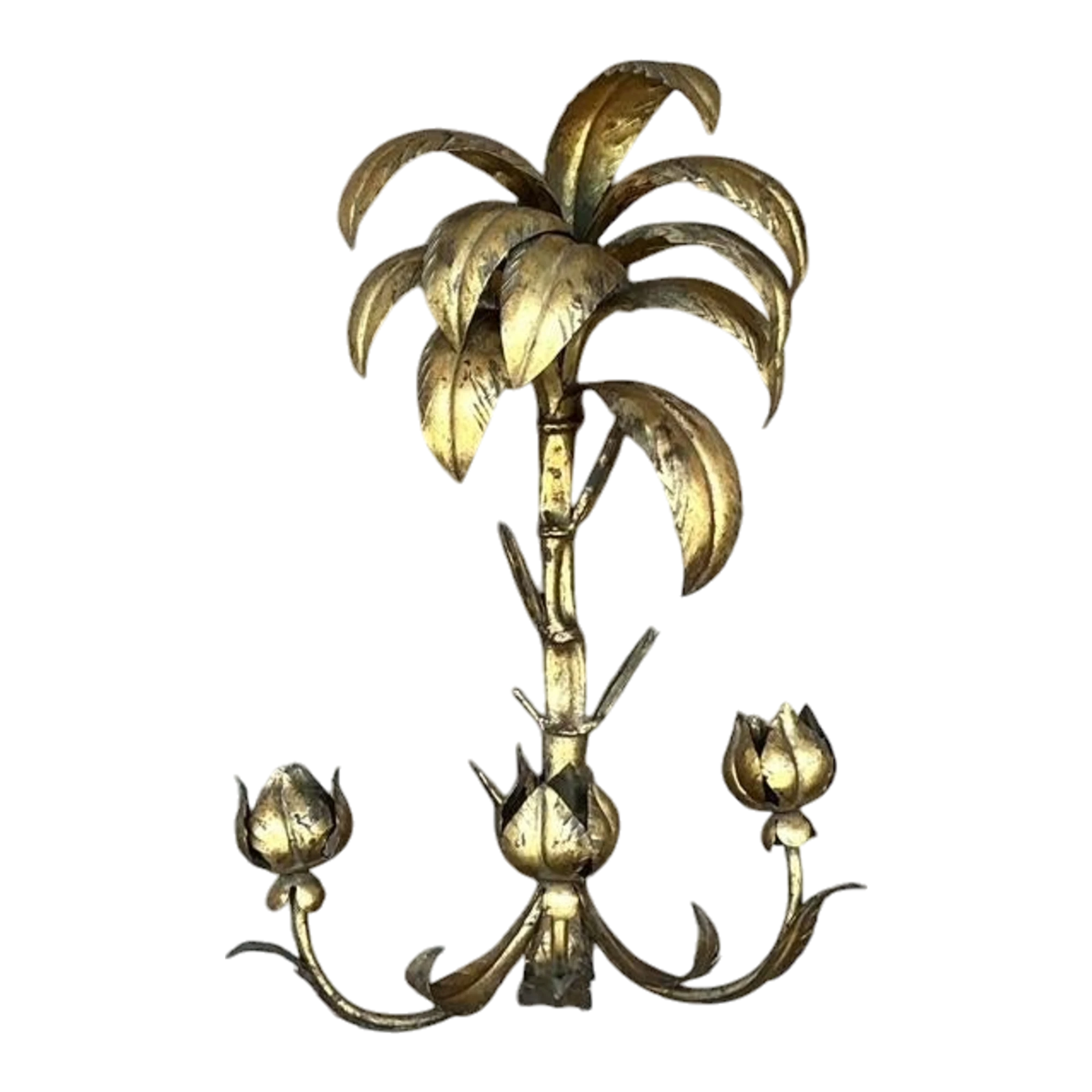Vintage Regency Gilt Palm Wall Candle Sconce